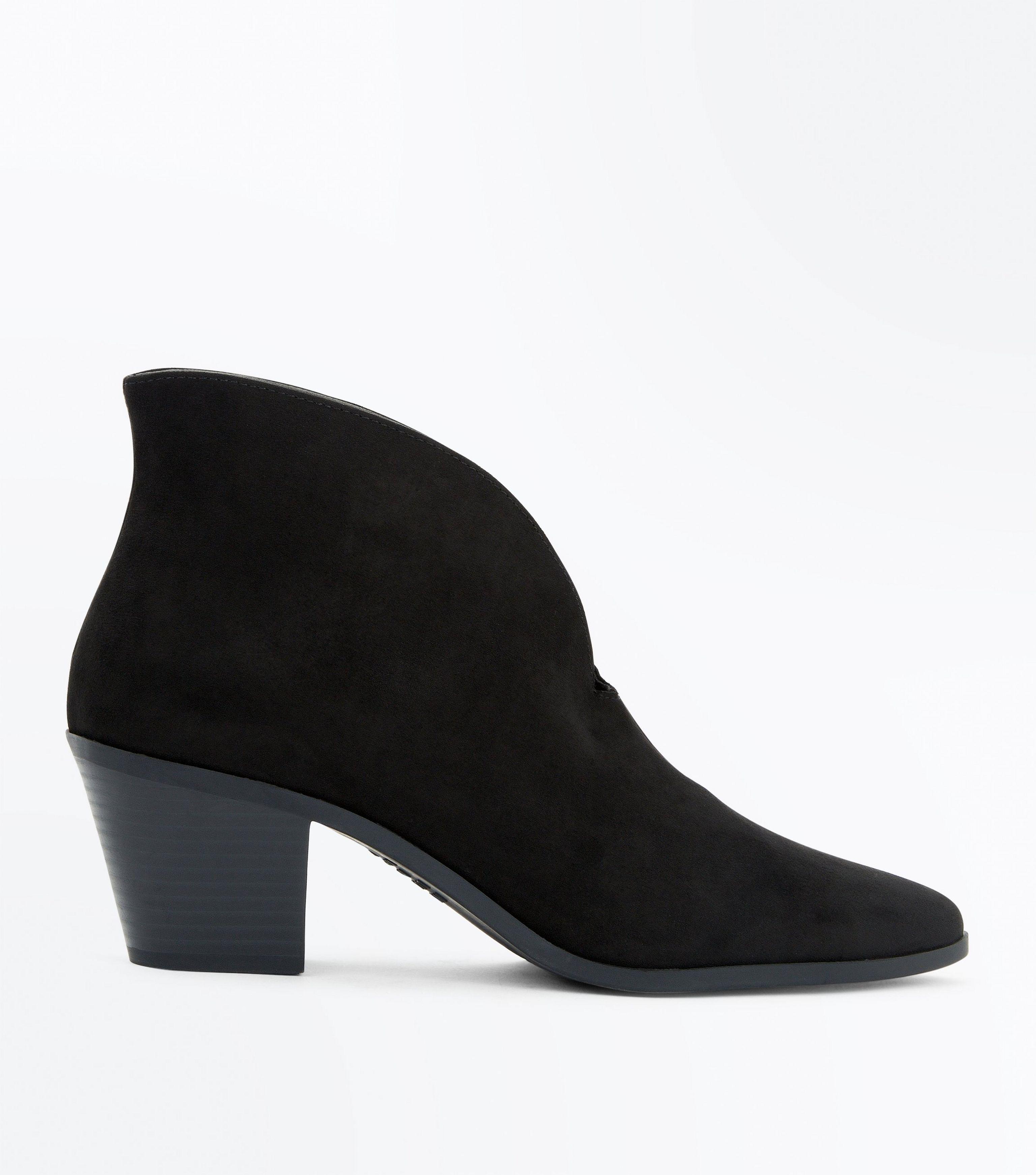 New Look Black Suedette V Front Pointed Ankle Boots - Lyst