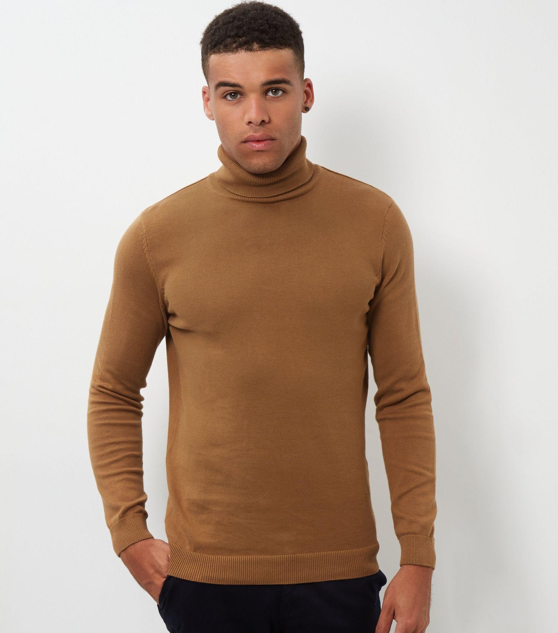 mens camel roll neck jumper
