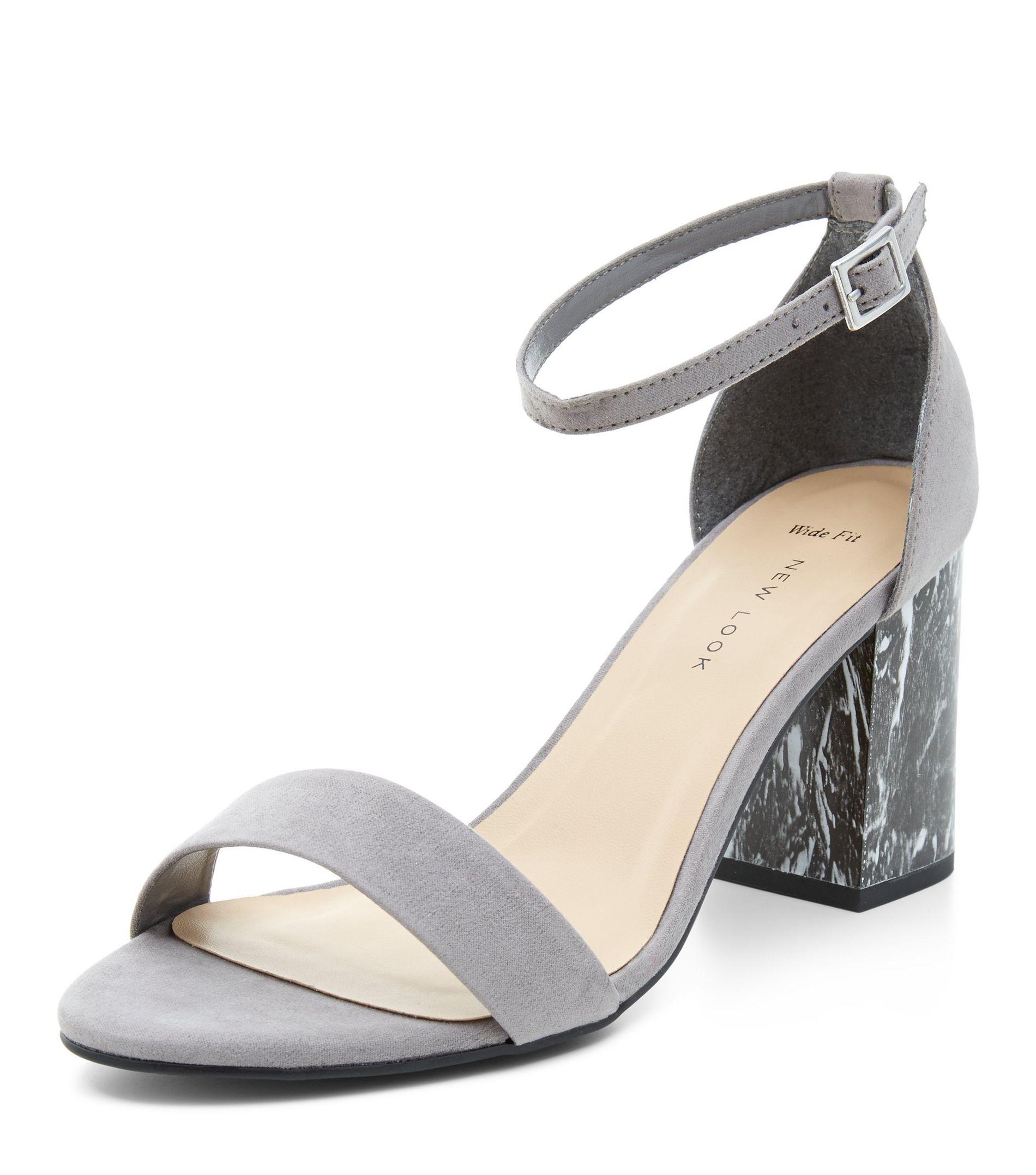 New Look Wide Fit Grey Marble Block Heels in Grey Lyst