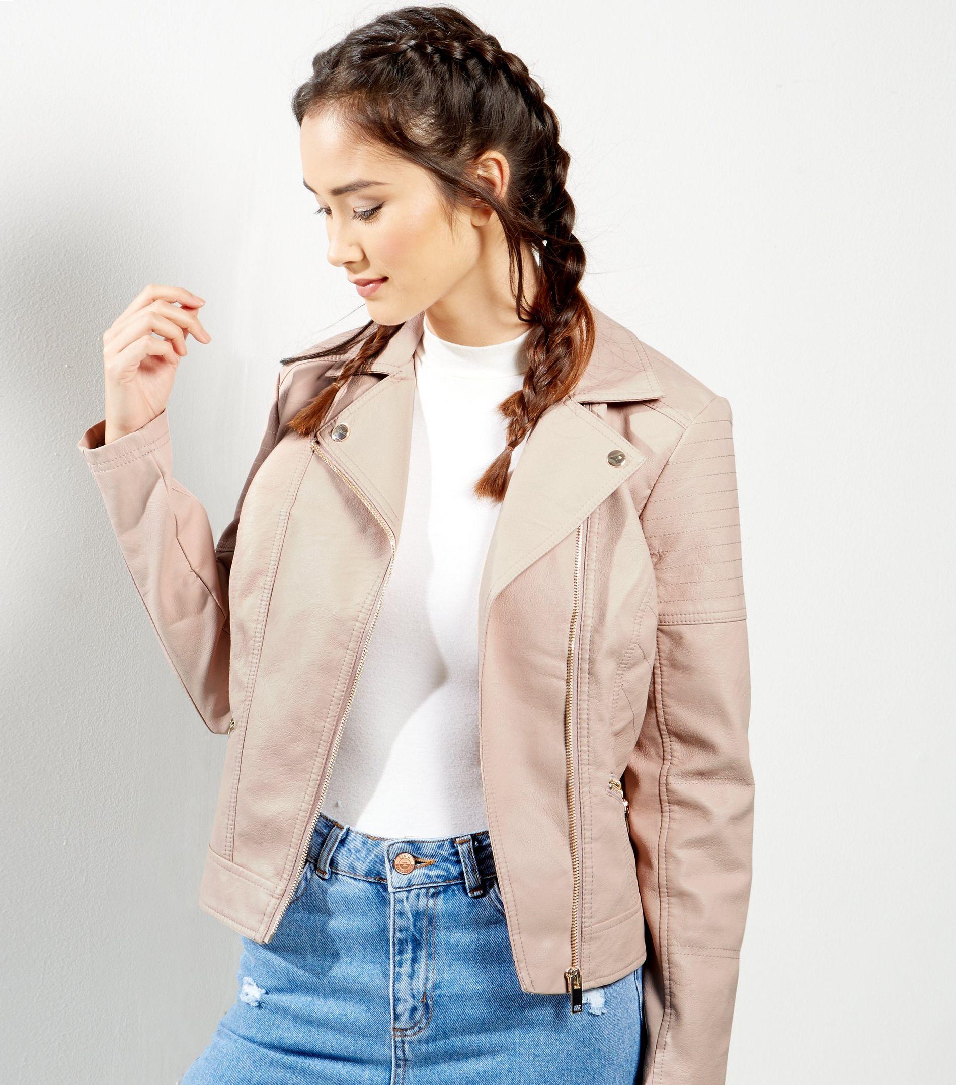 pink leather look jacket