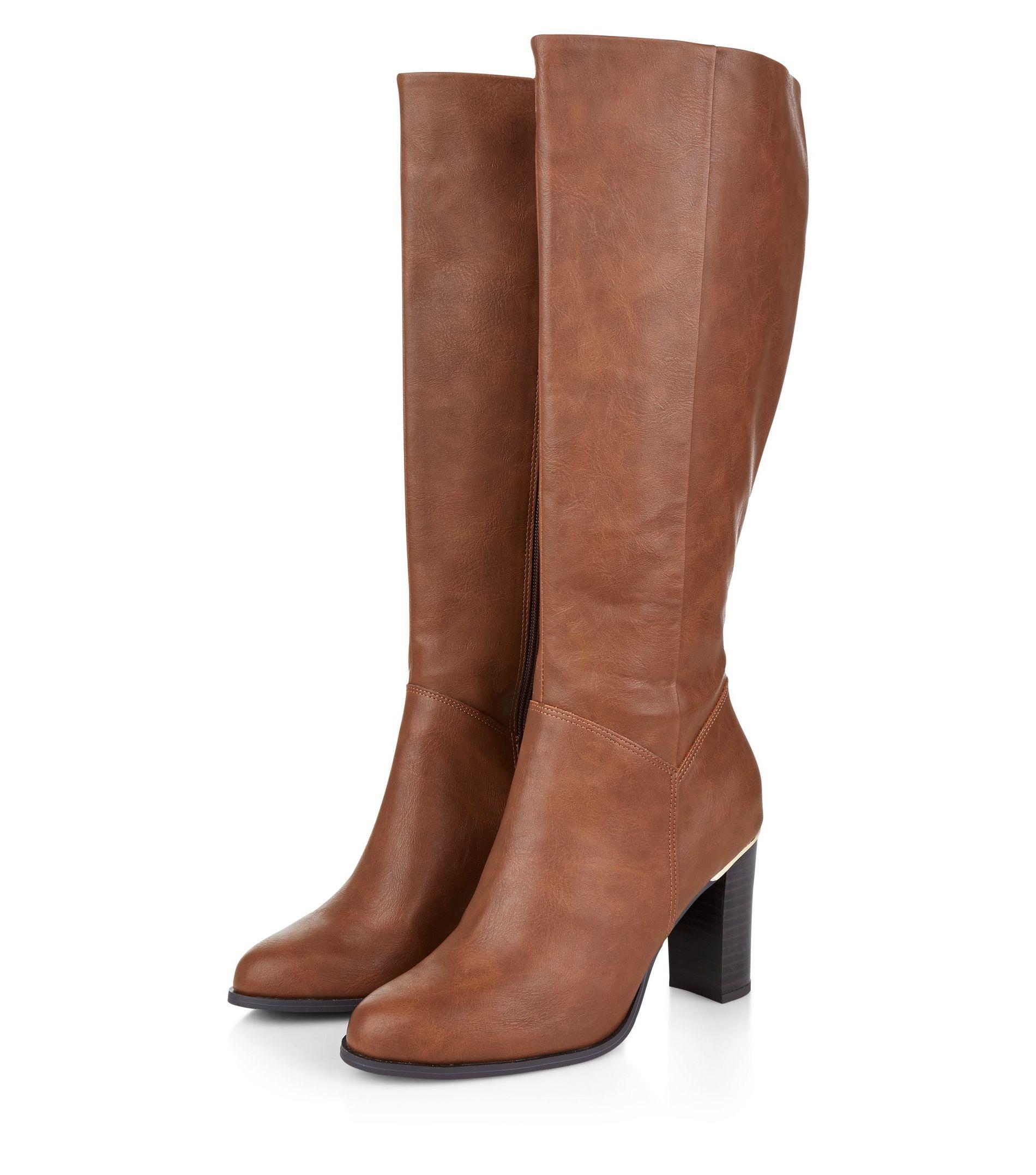 tan knee high boots mid heel