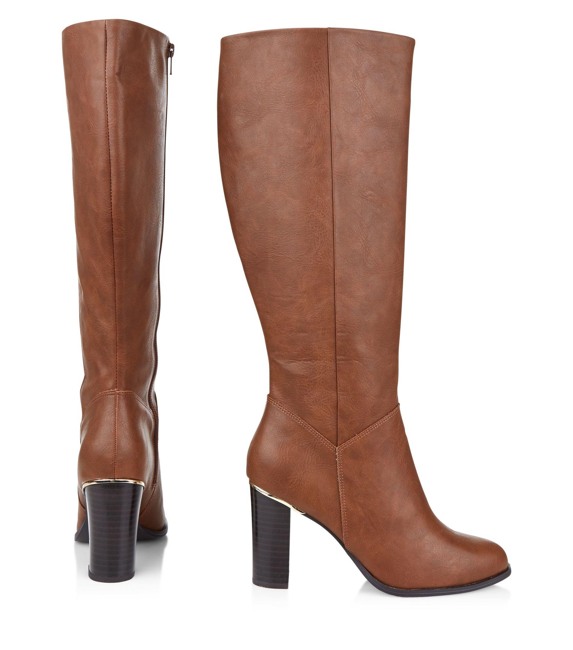 tan knee high boots mid heel