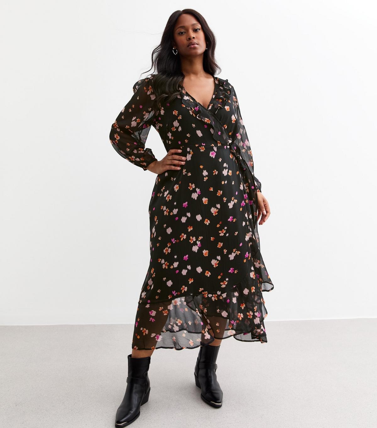 Plus size chiffon wrap dress discount