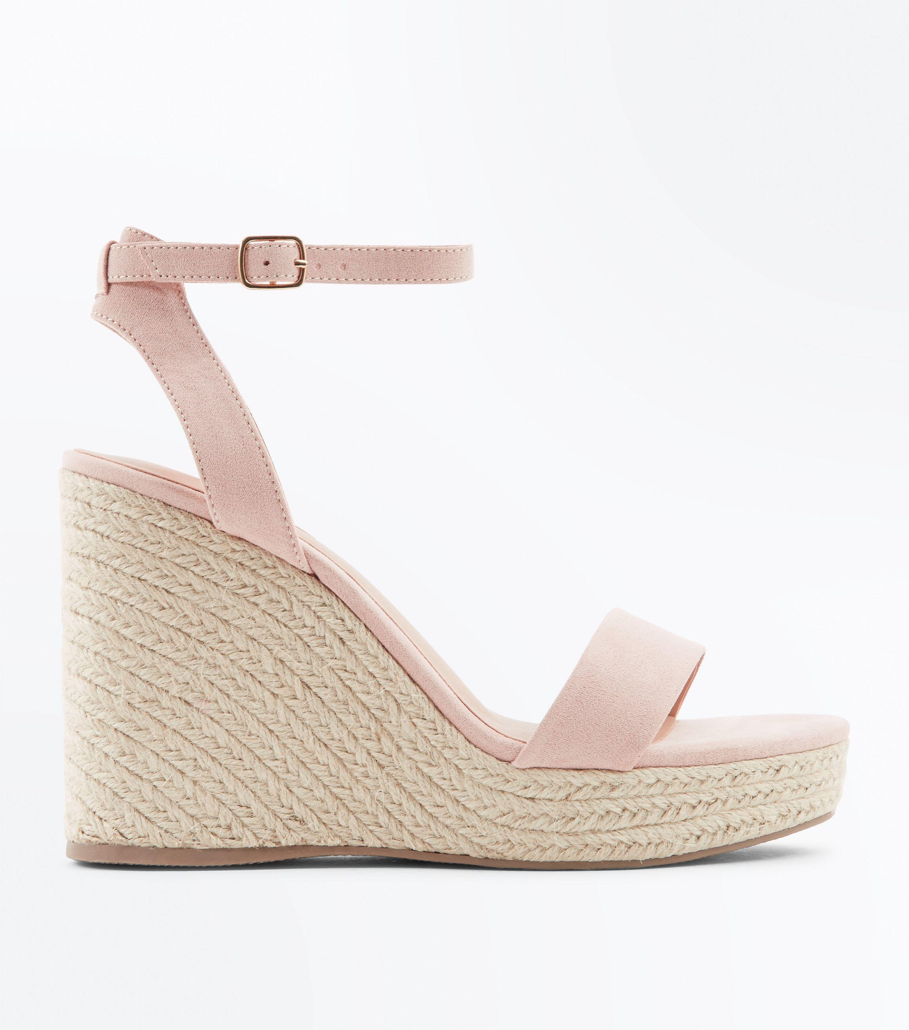 New Look Nude Suedette Ankle Strap Espadrille Wedges in Natural - Lyst