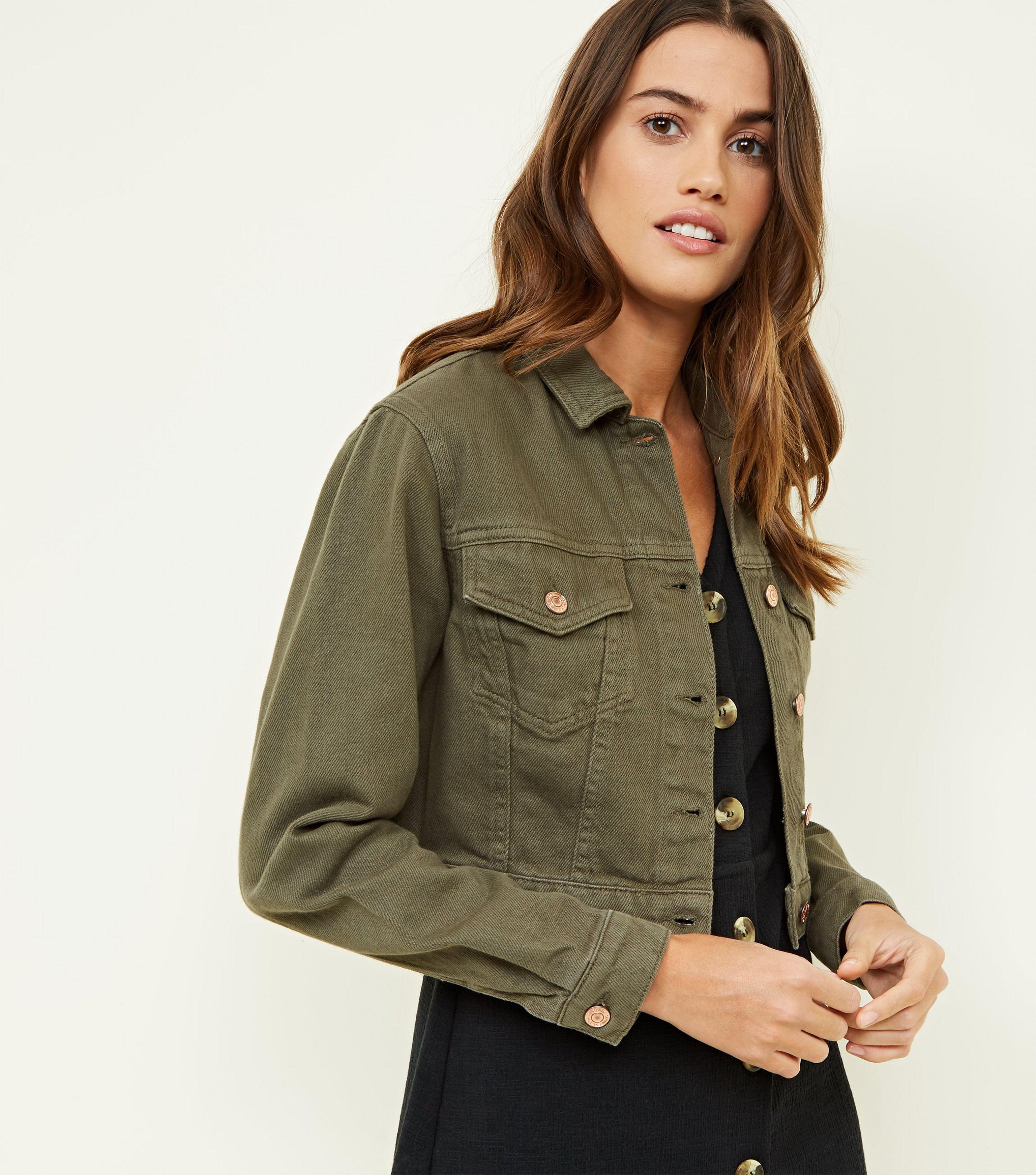 new look khaki denim jacket