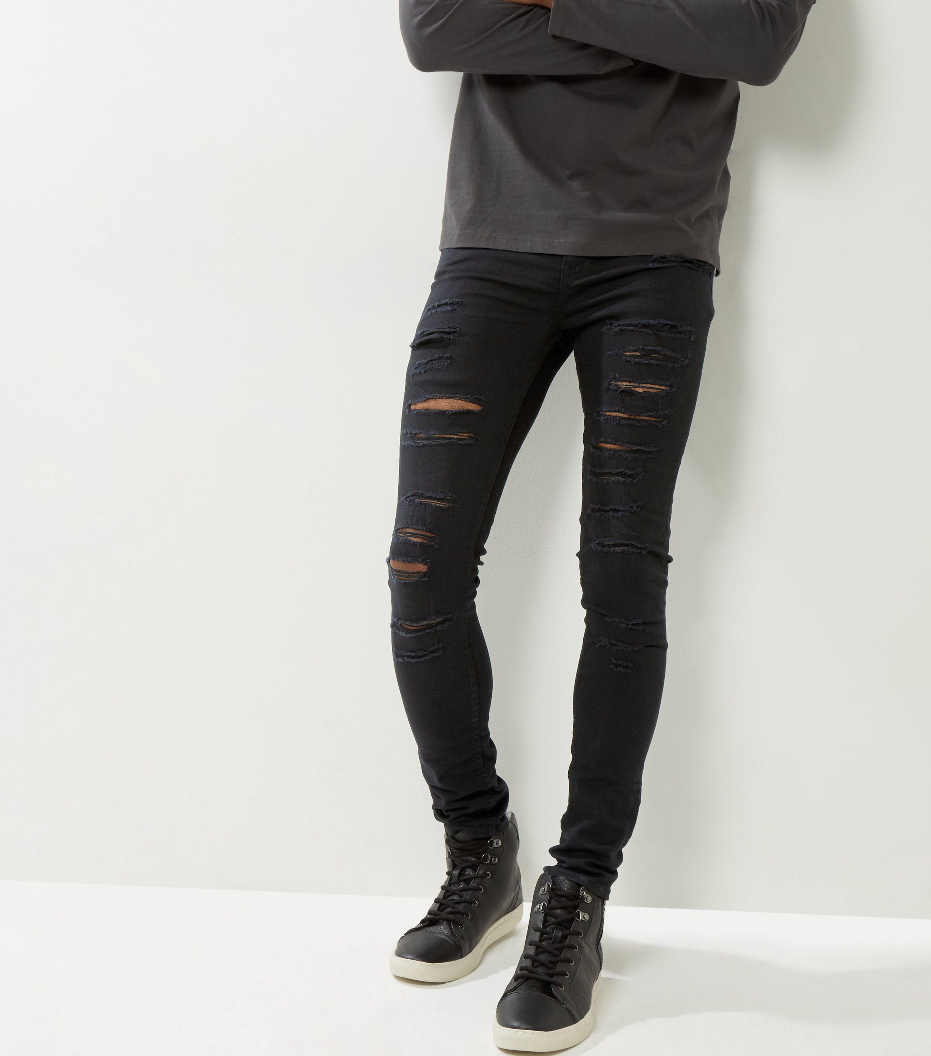 New Look Denim Black Extreme Ripped Super Stretch Skinny Jeans for Men