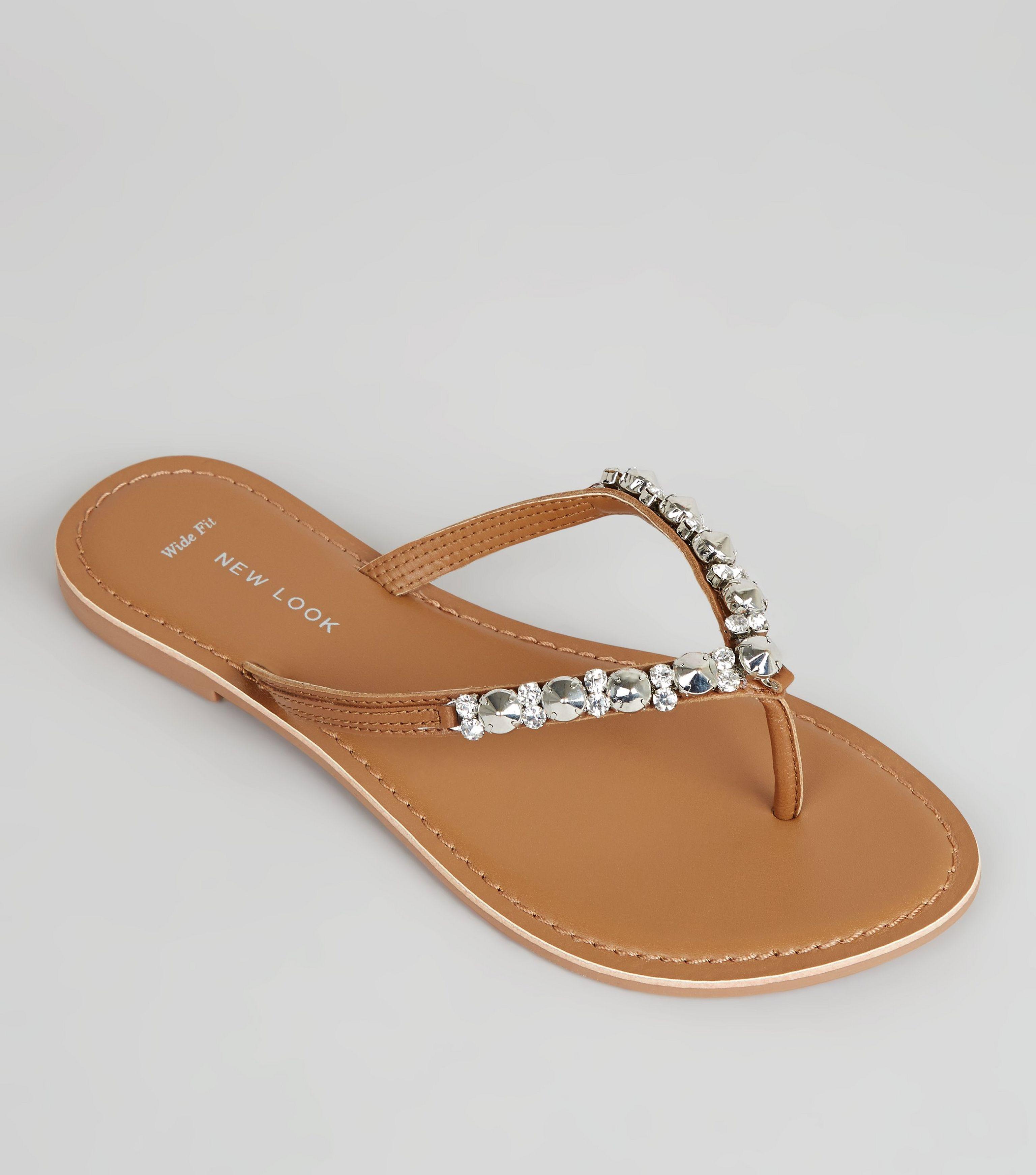 wide fit tan leather sandals