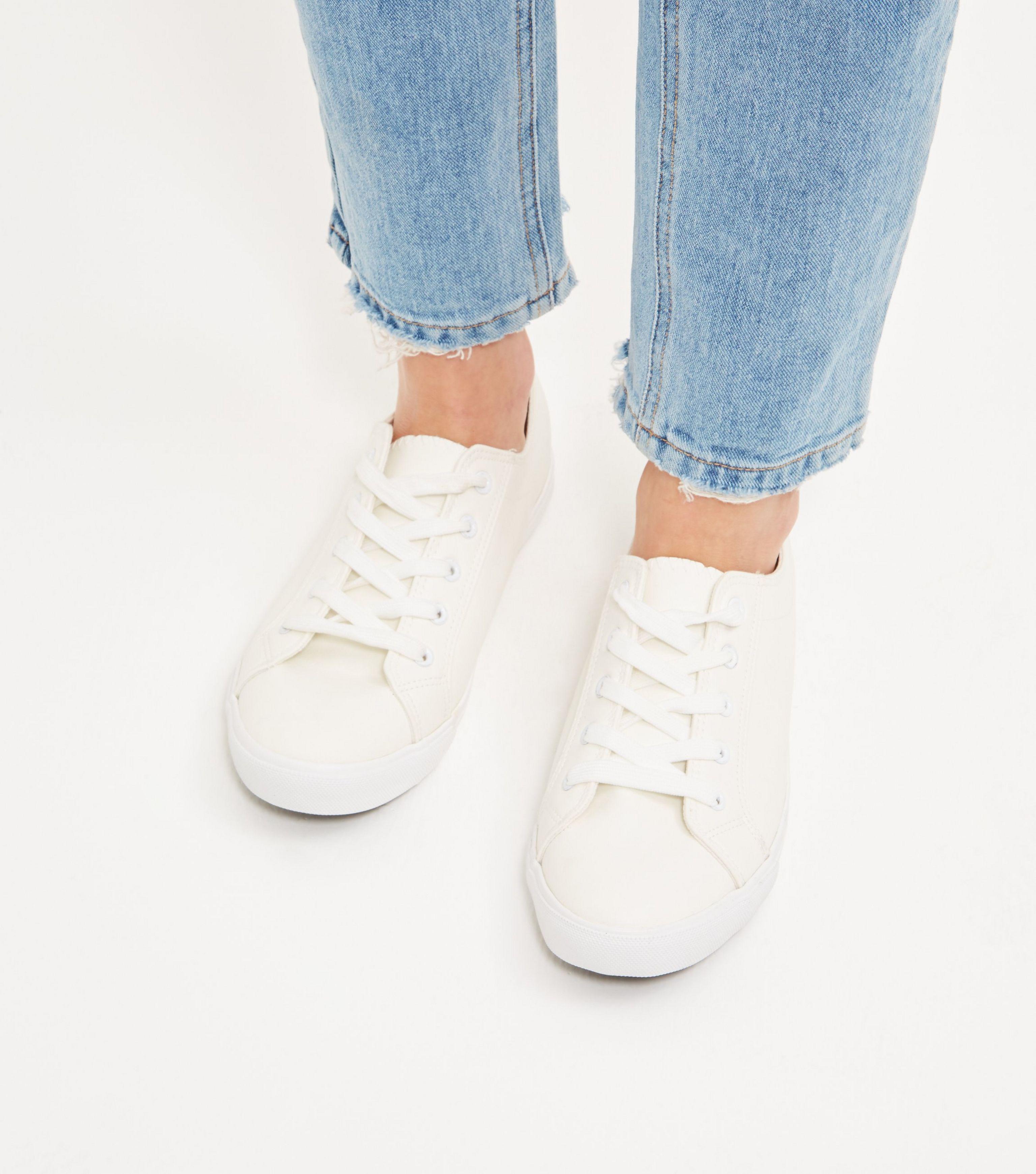 Wide Fit Cream Lace Up Plimsolls - Lyst