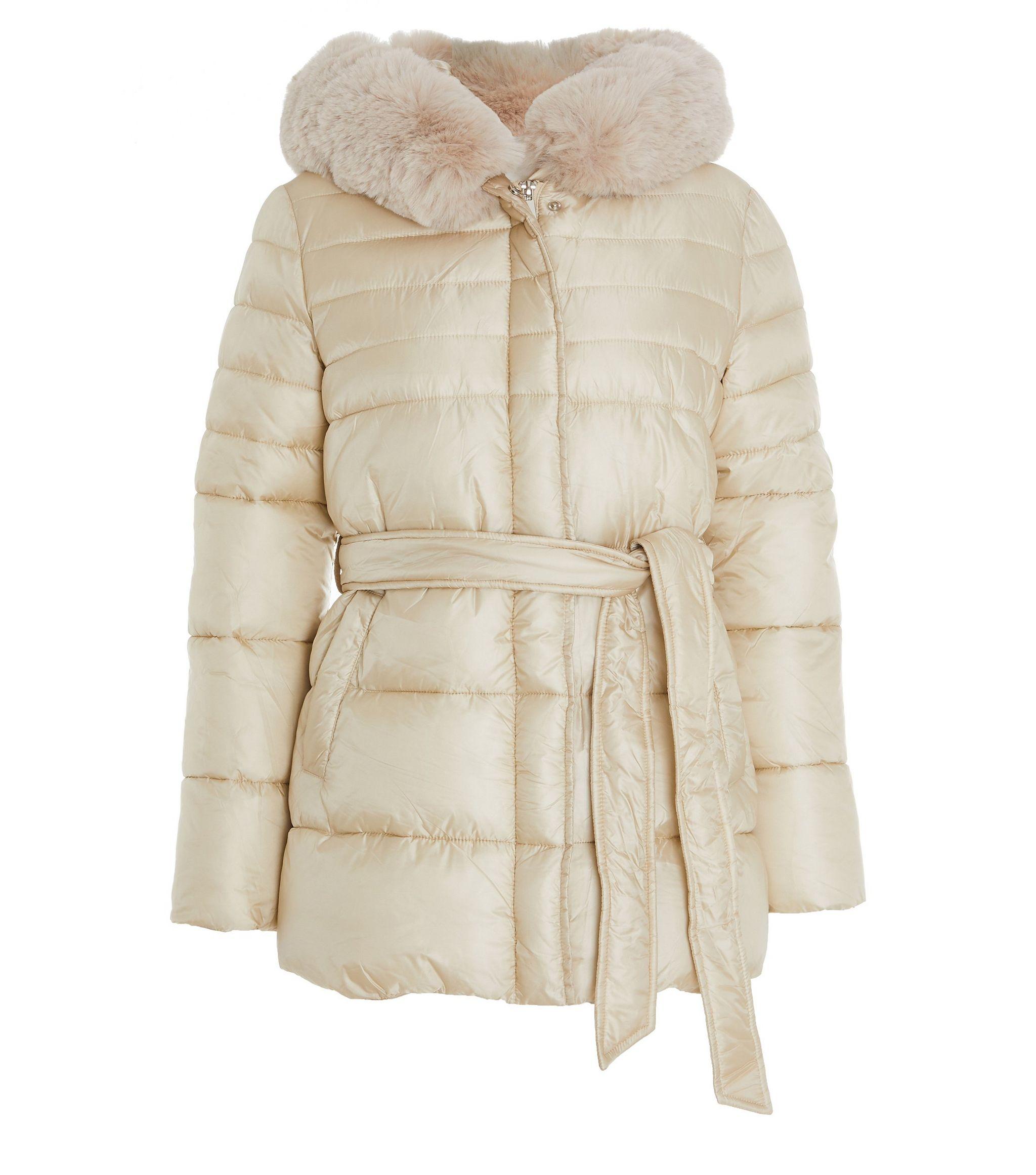 quiz checked faux fur trim jacket