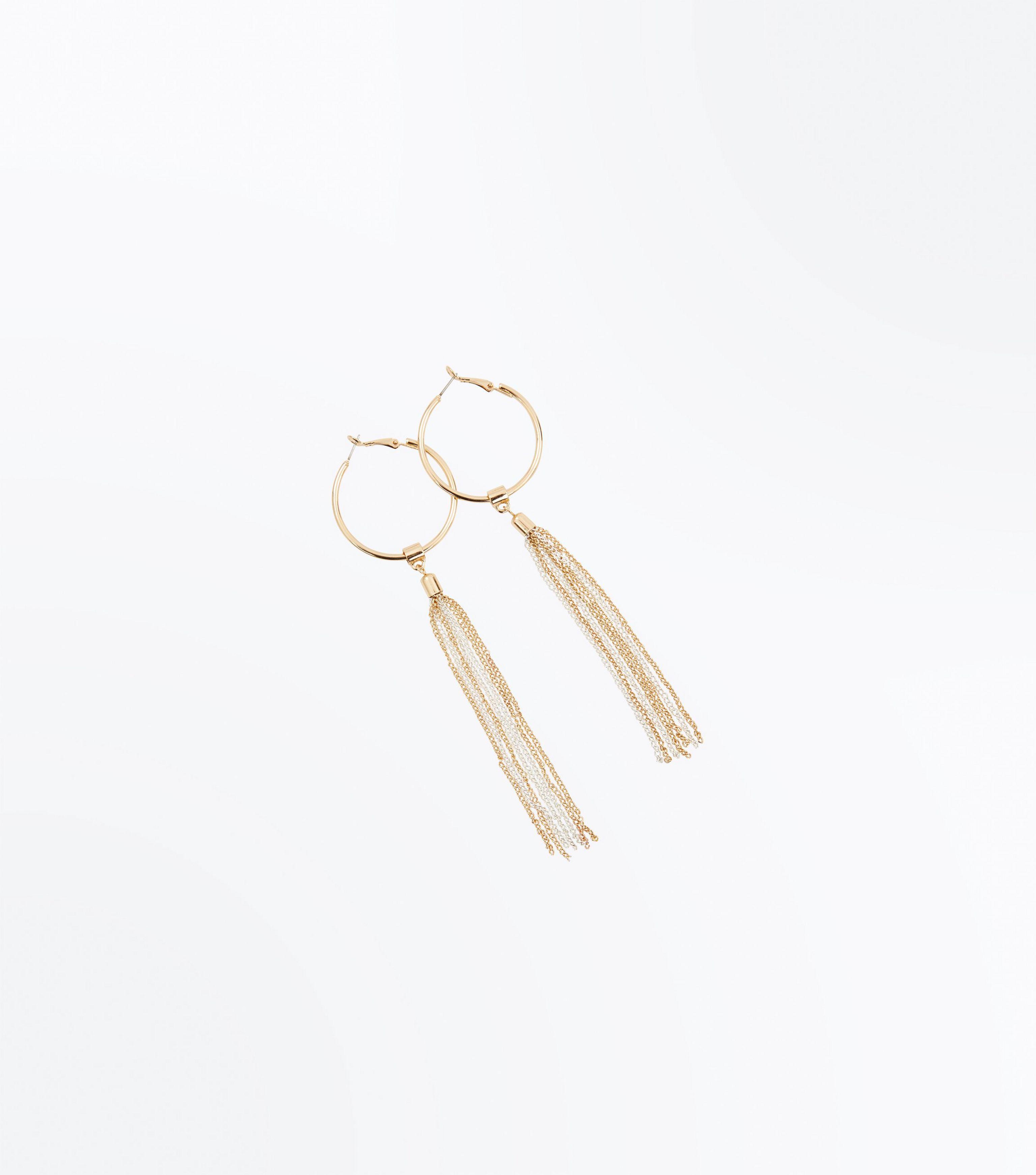 New Look Gold Contrast Chain Tel Hoop Earrings In Metallic Lyst New Look