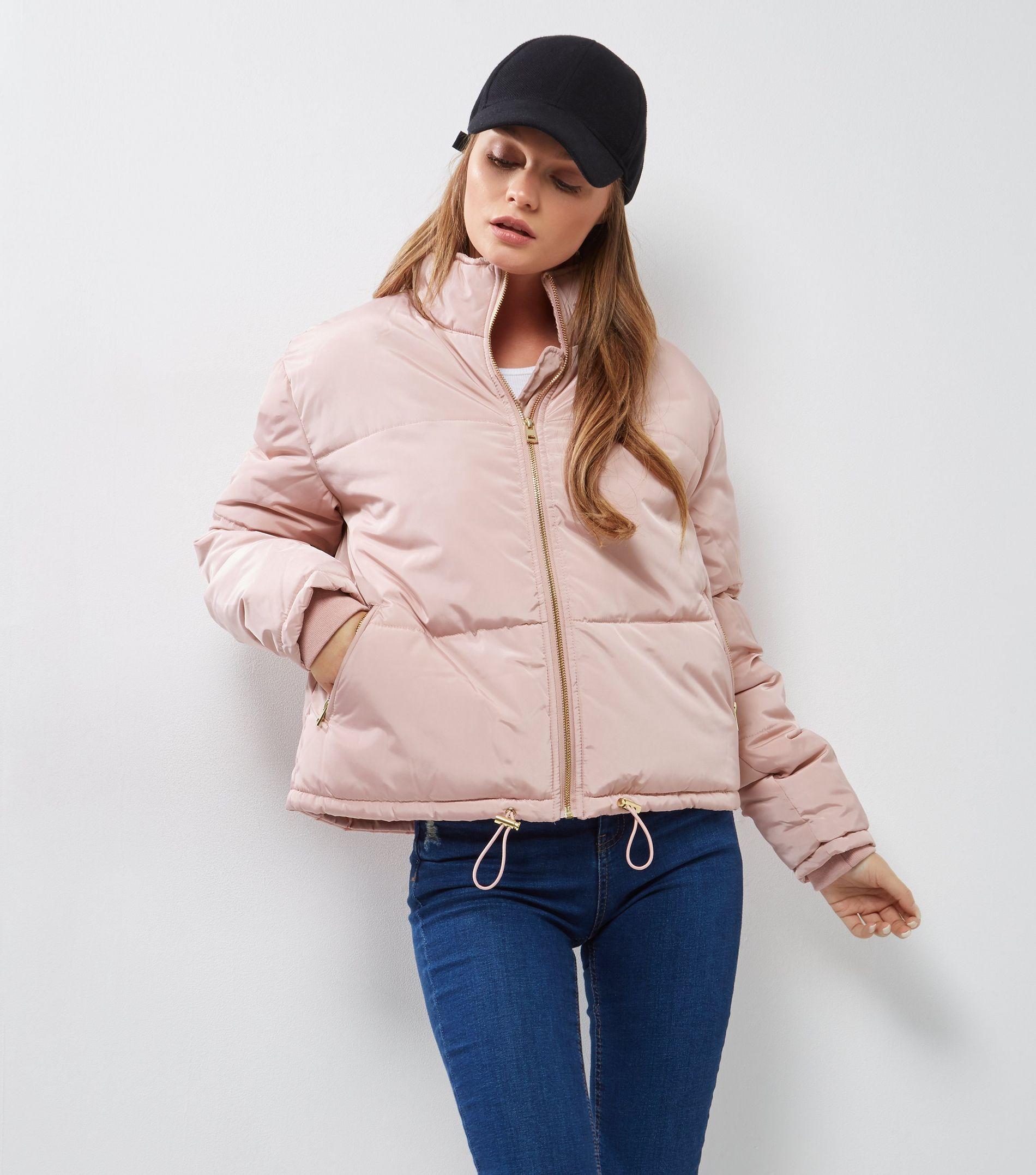 New Look Denim Shell Pink Padded Puffer Jacket - Lyst