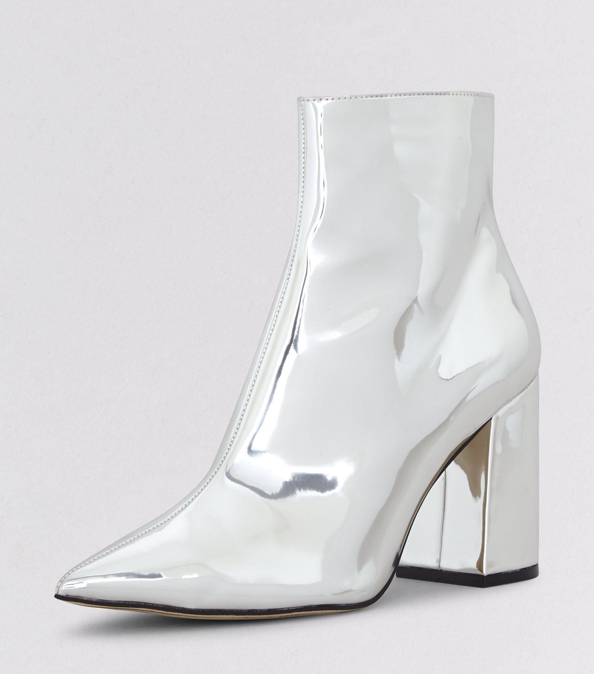 New Look Silver Mirror Pointed Heeled Ankle Boots in Metallic - Lyst