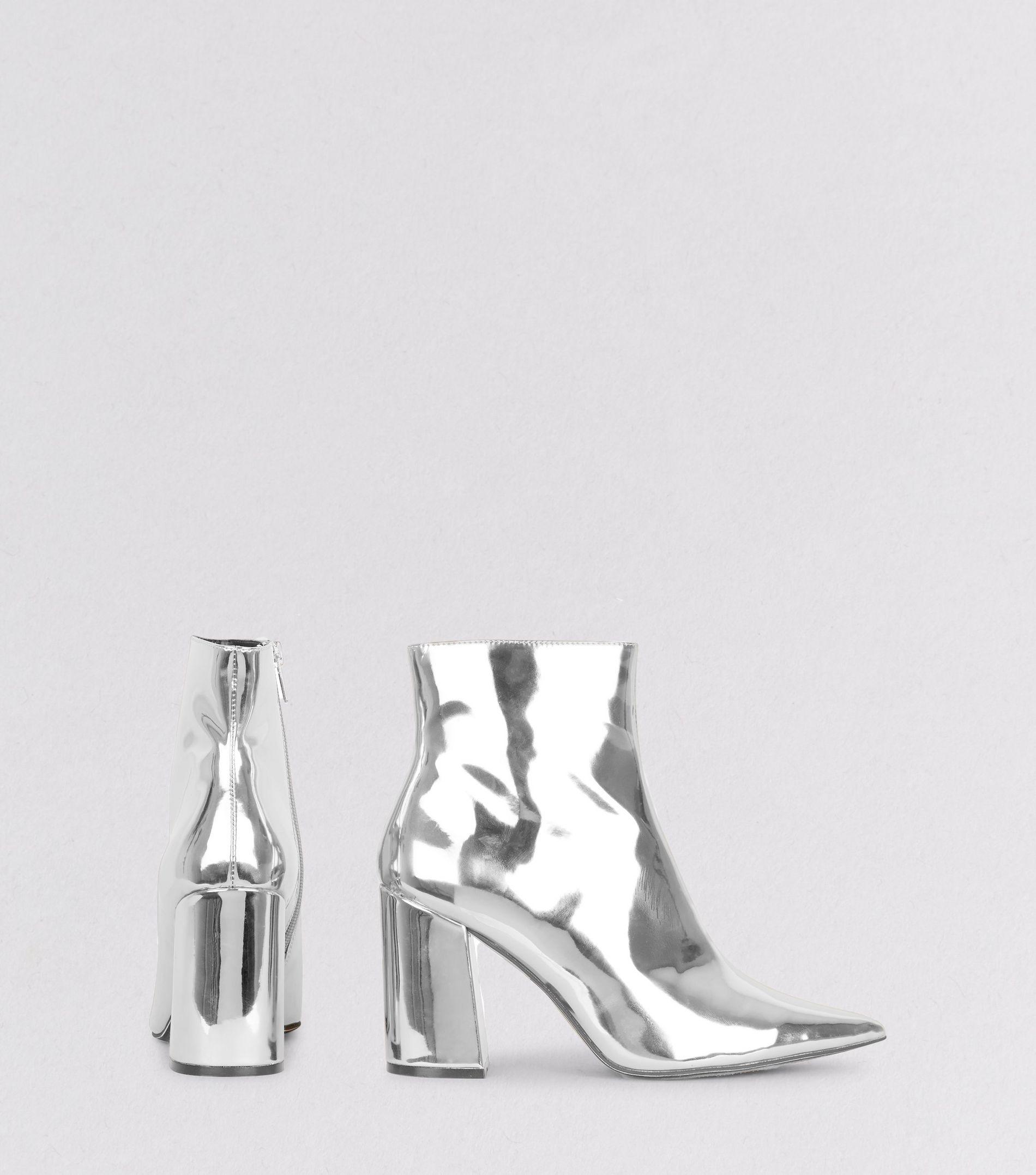 New Look Silver Mirror Pointed Heeled Ankle Boots In Metallic Lyst