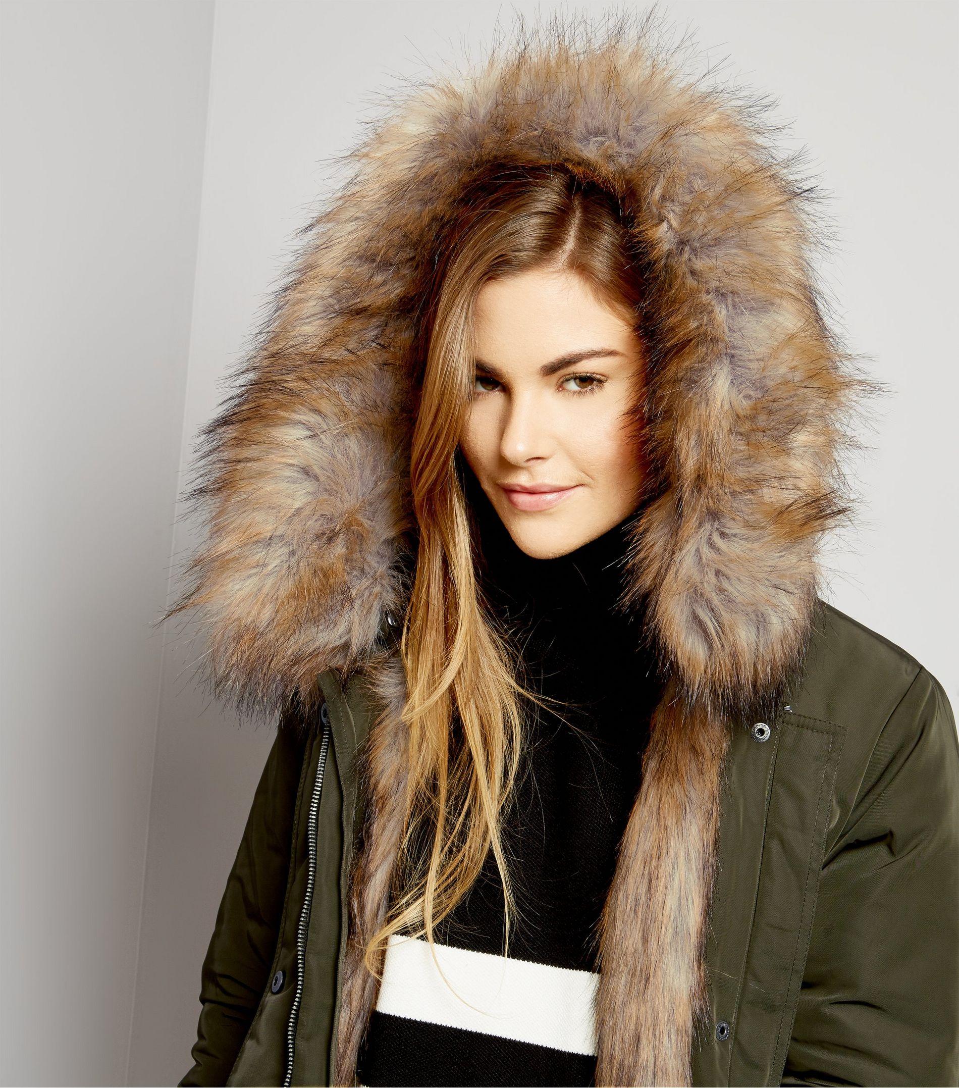 New Look Khaki Faux Fur Lined Hooded Parka in Natural - Lyst