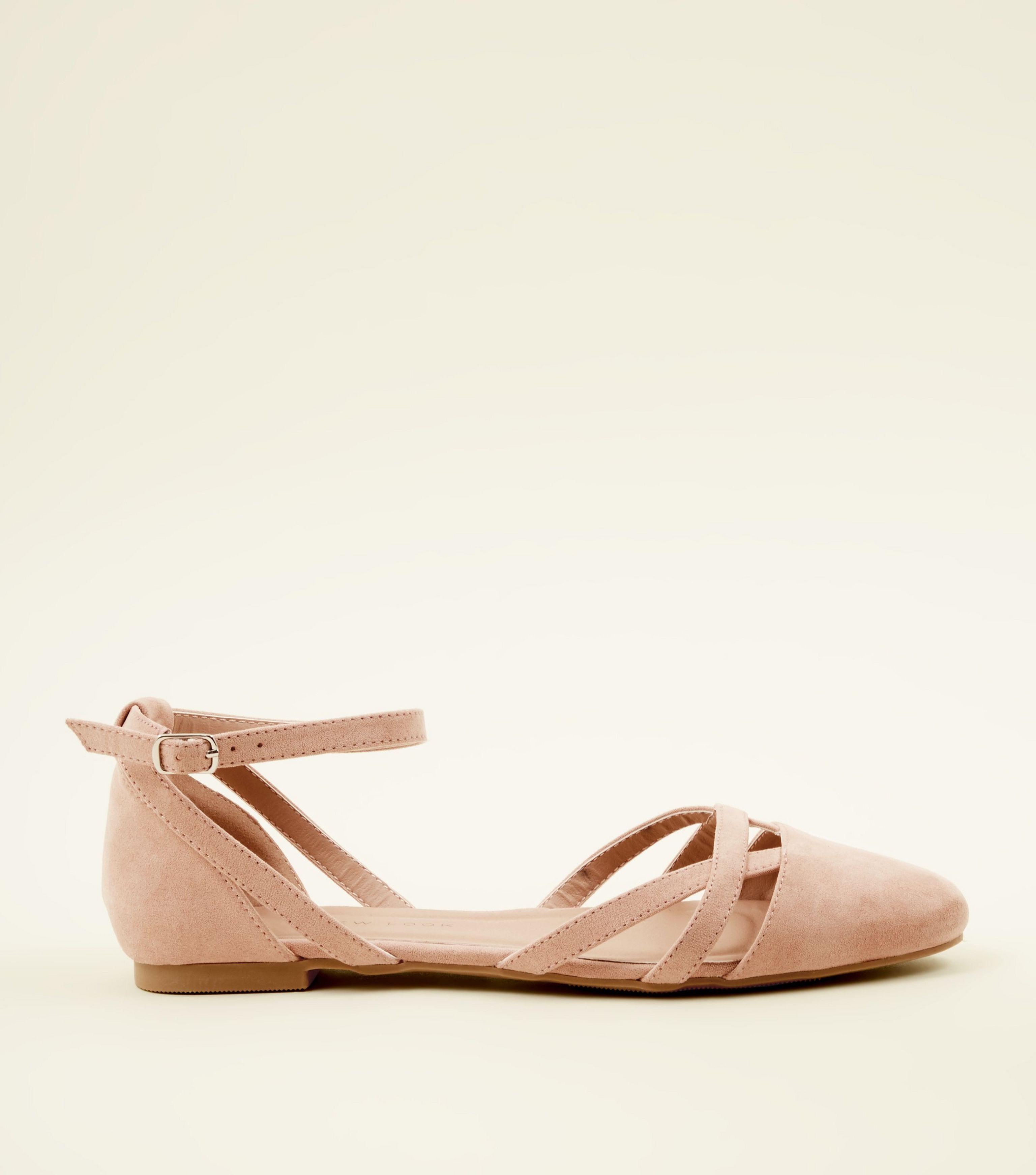 New Look Girls Nude Suedette Ankle Strap Ballet Pumps in Natural - Lyst