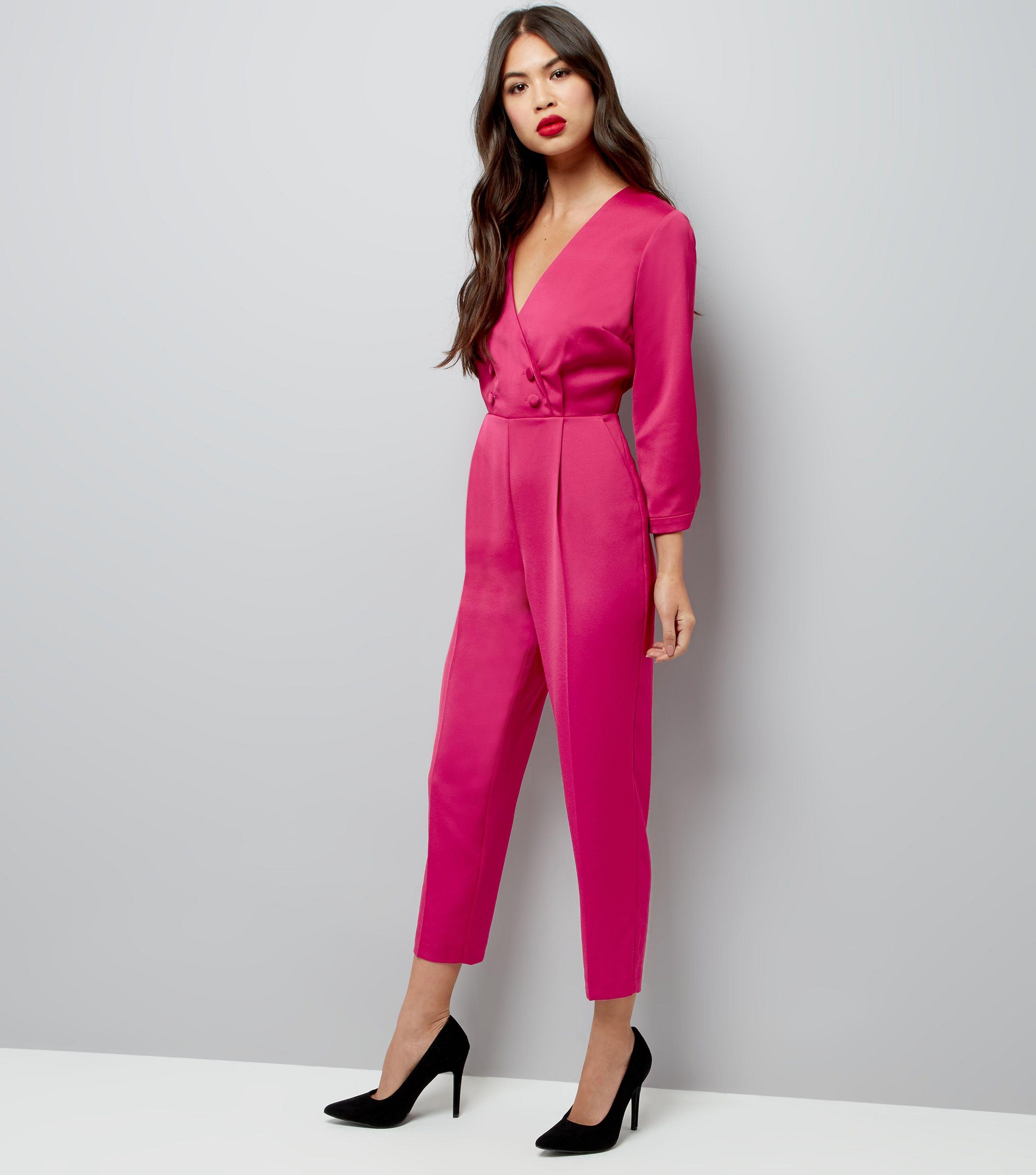 hot pink satin jumpsuit