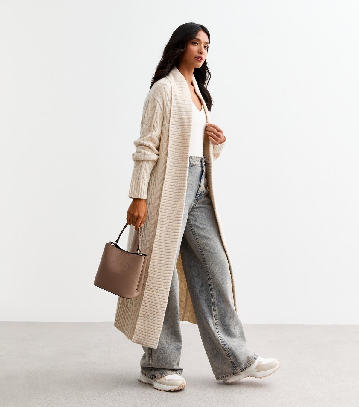 New Look Petite Cable Knit Maxi Cardigan in White Lyst UK