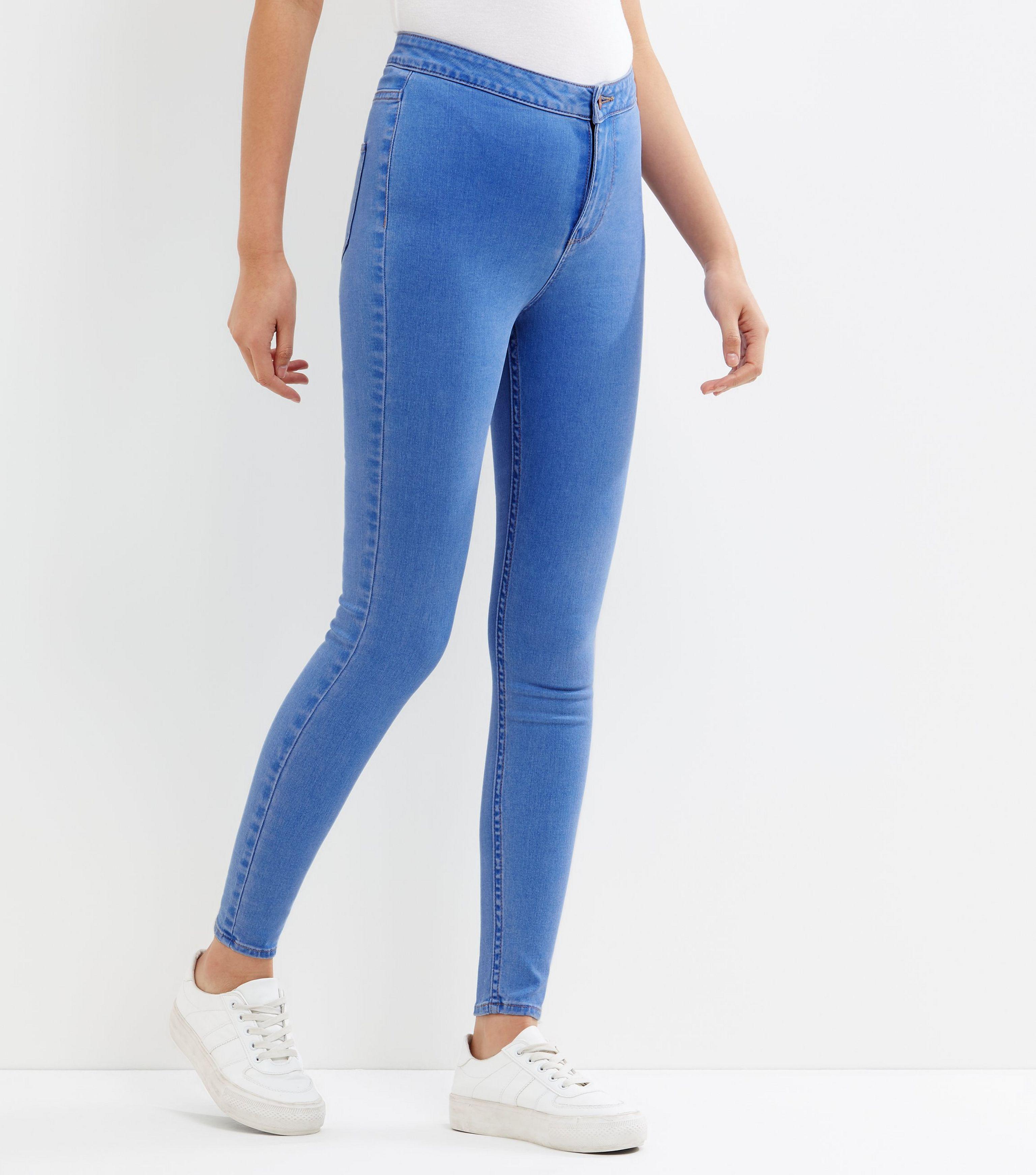 bright blue high waisted skinny jeans