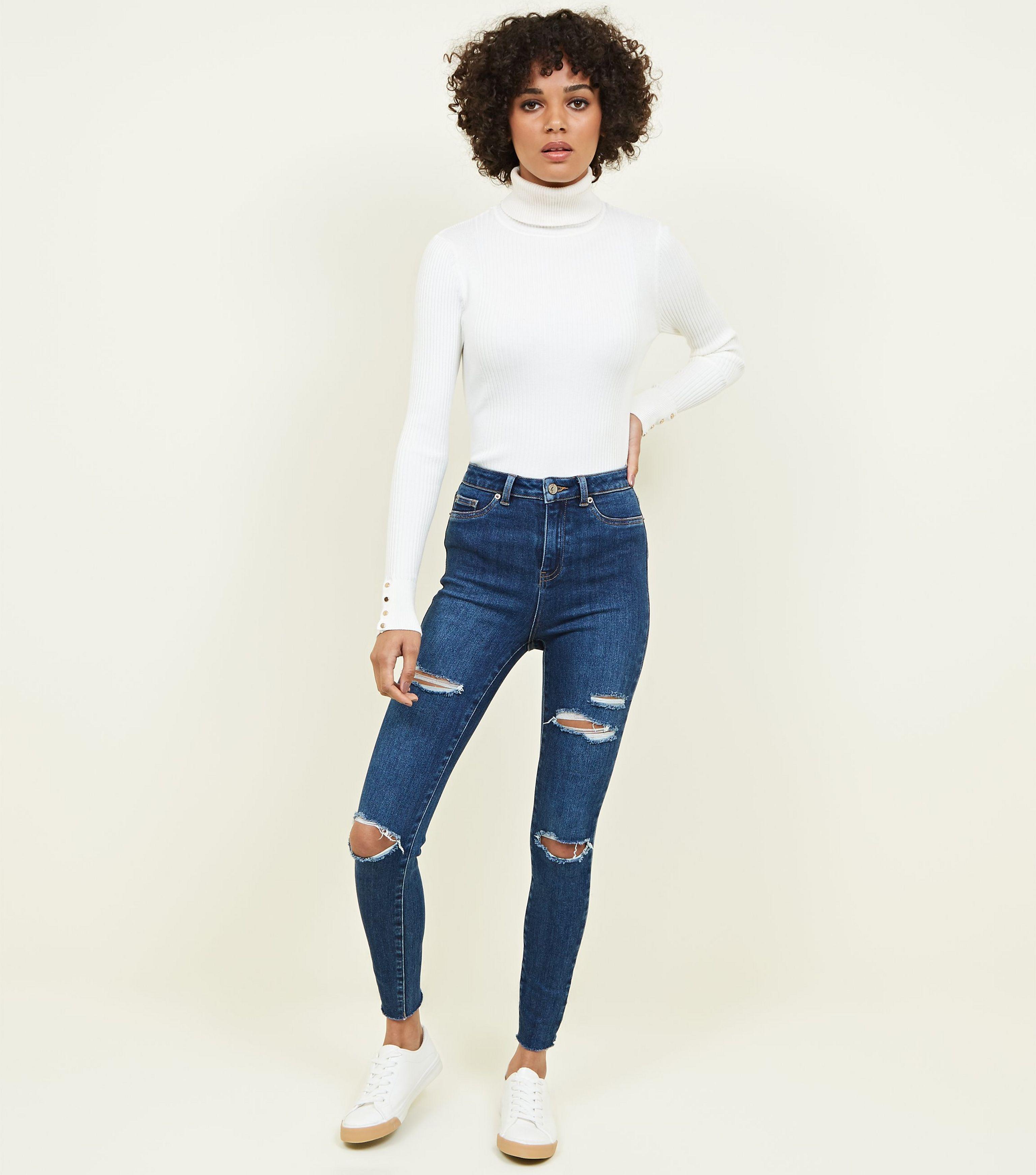 high waisted super skinny ripped jeans