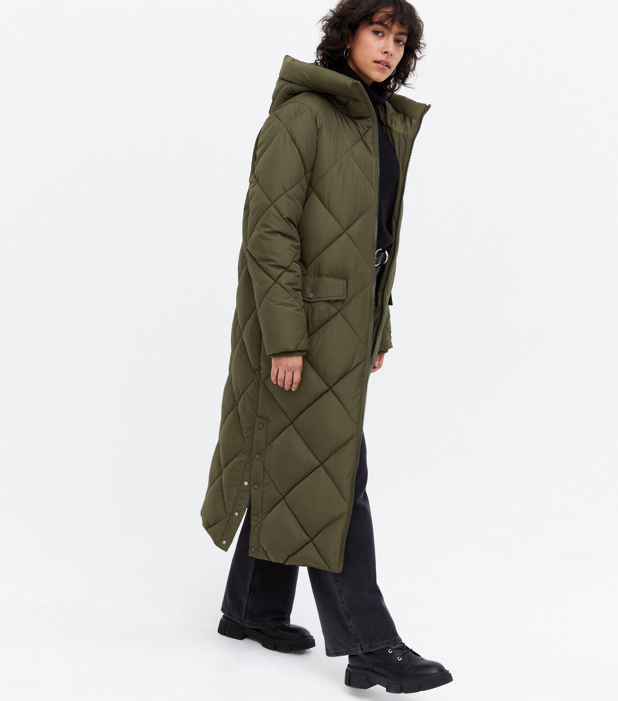 Synthetic Quilted Long Puffer Coat 