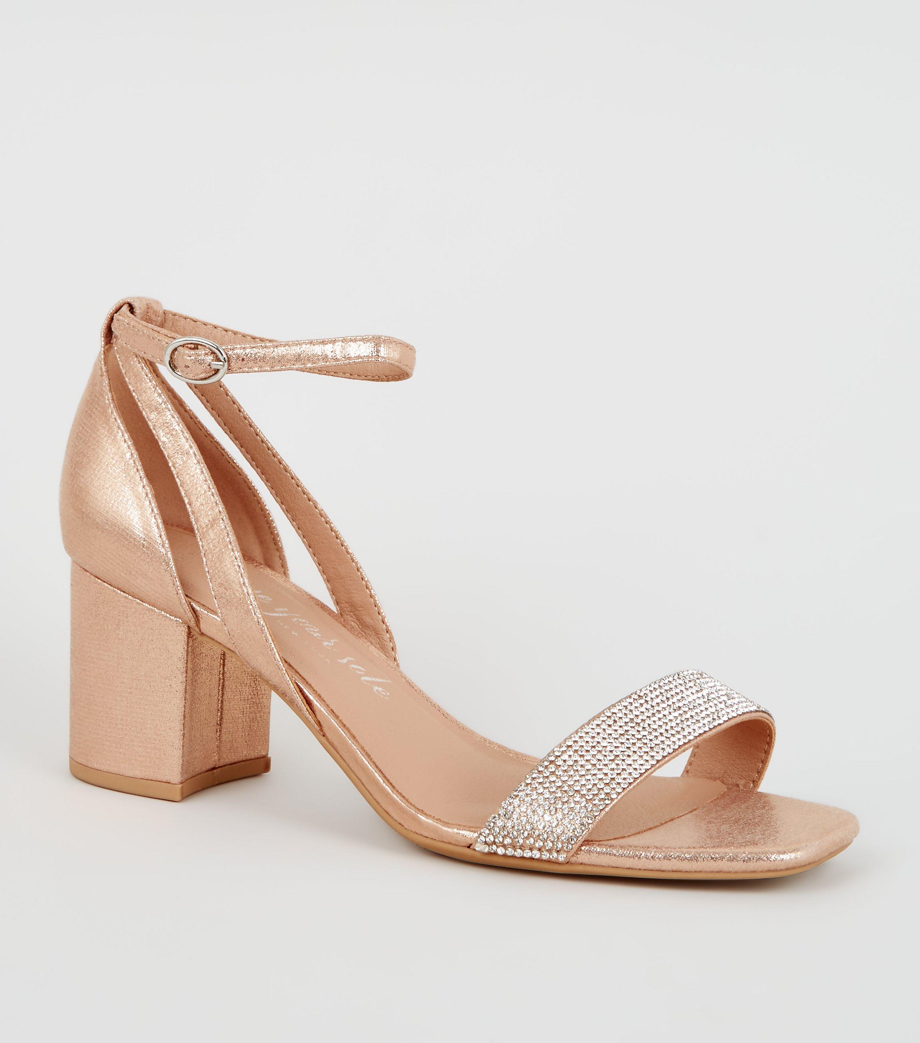 wide fit gold block heels