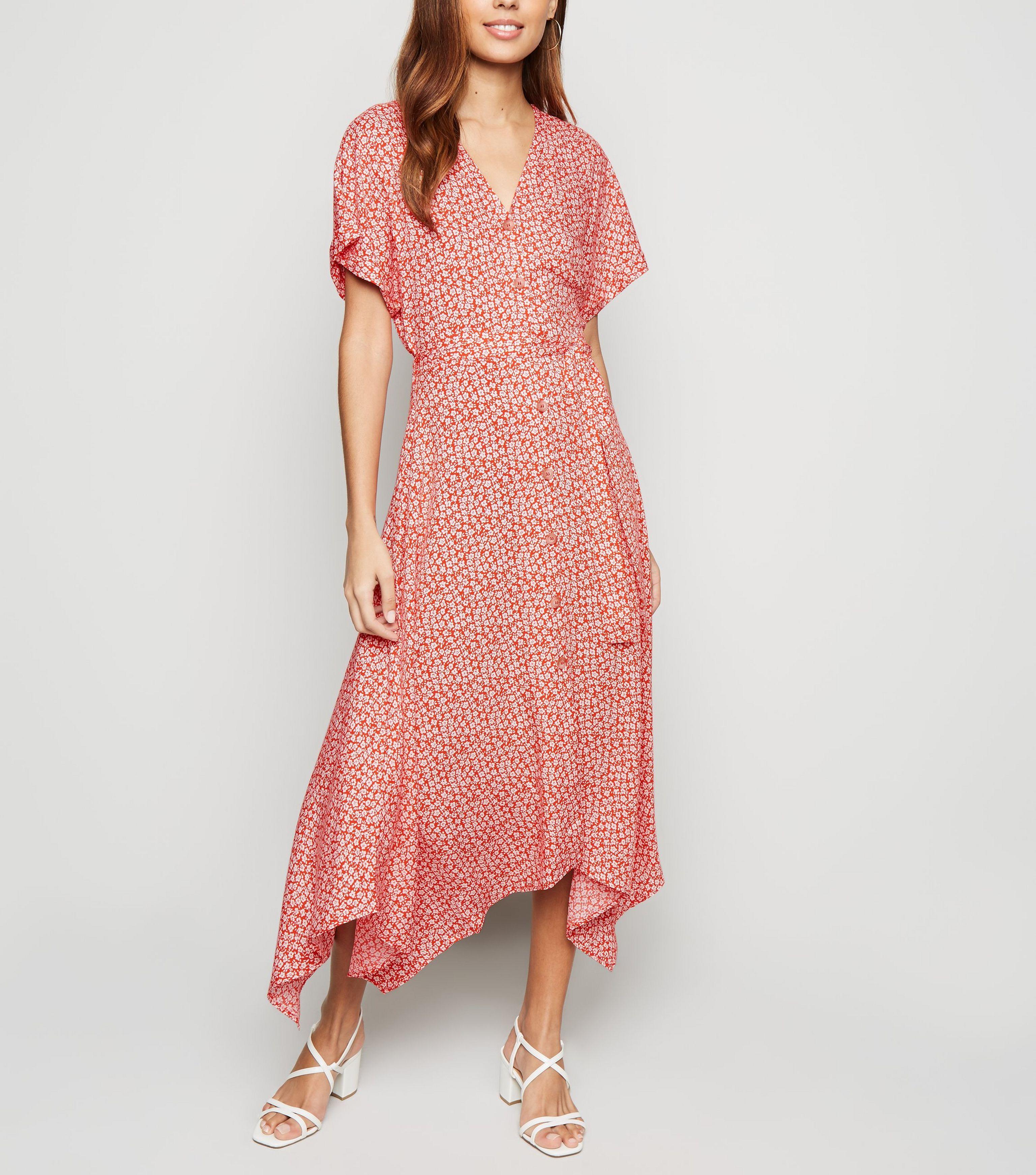 floral button front midi dress