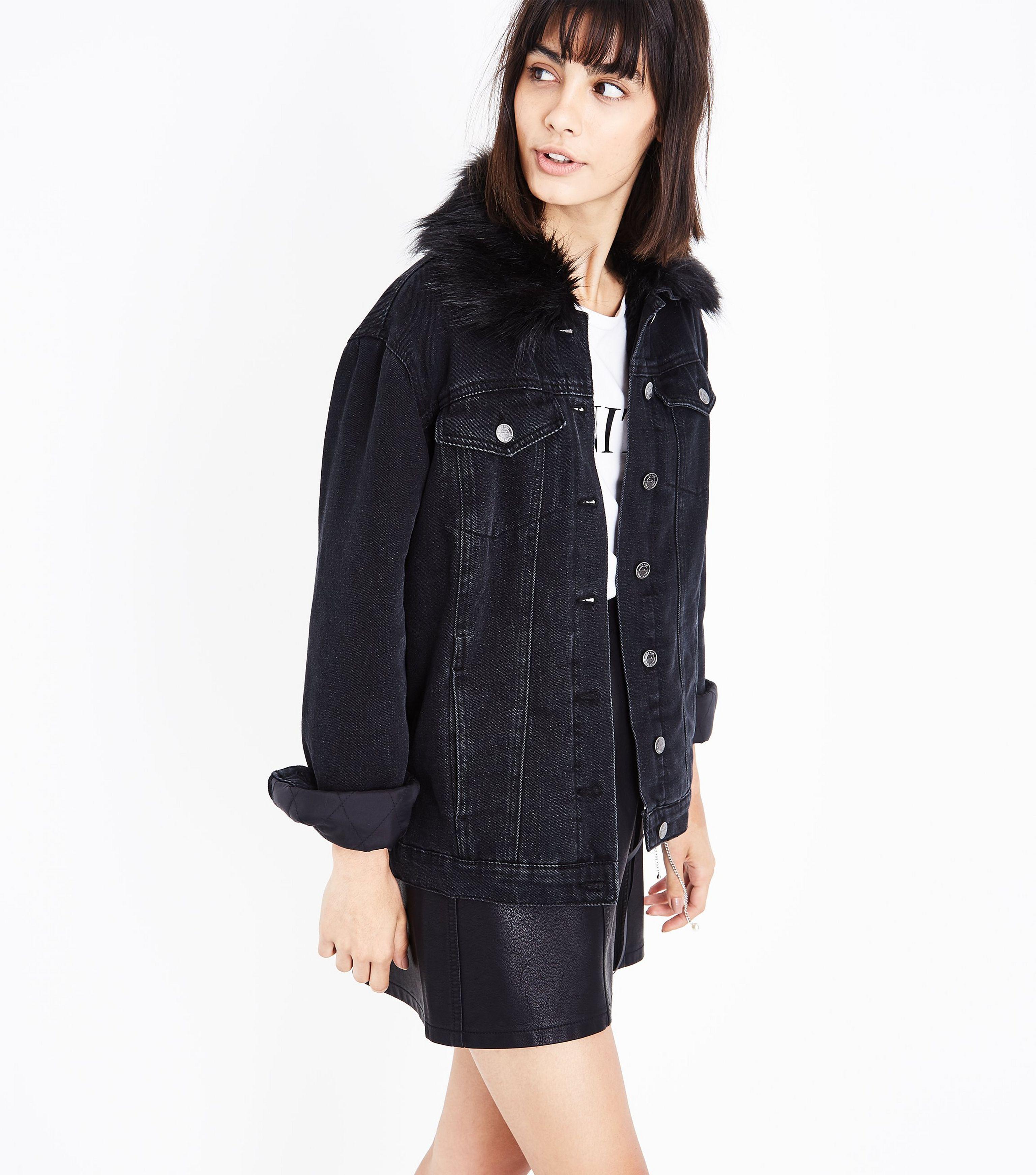 new look denim jacket with fur