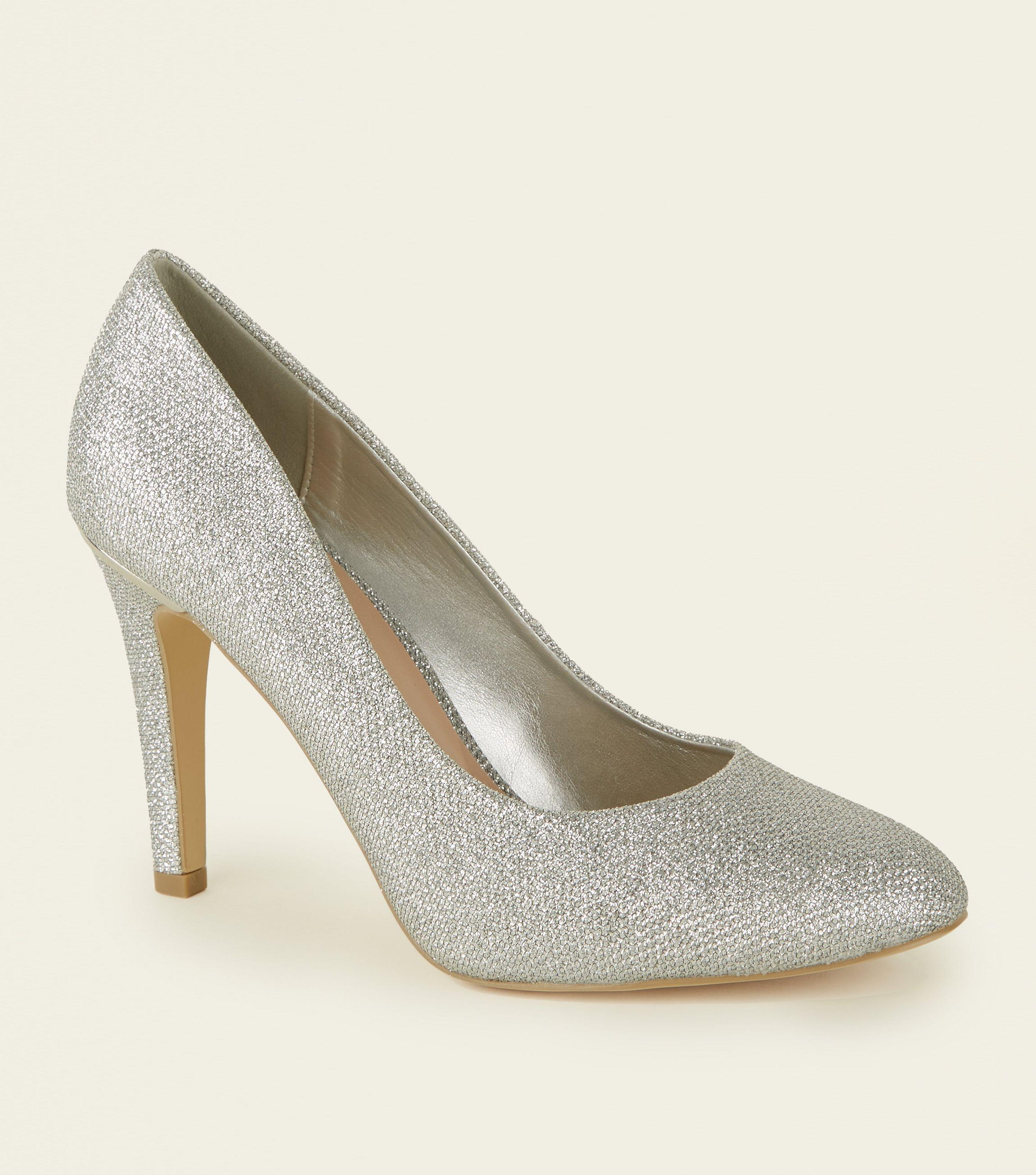 wide fit silver glitter heels