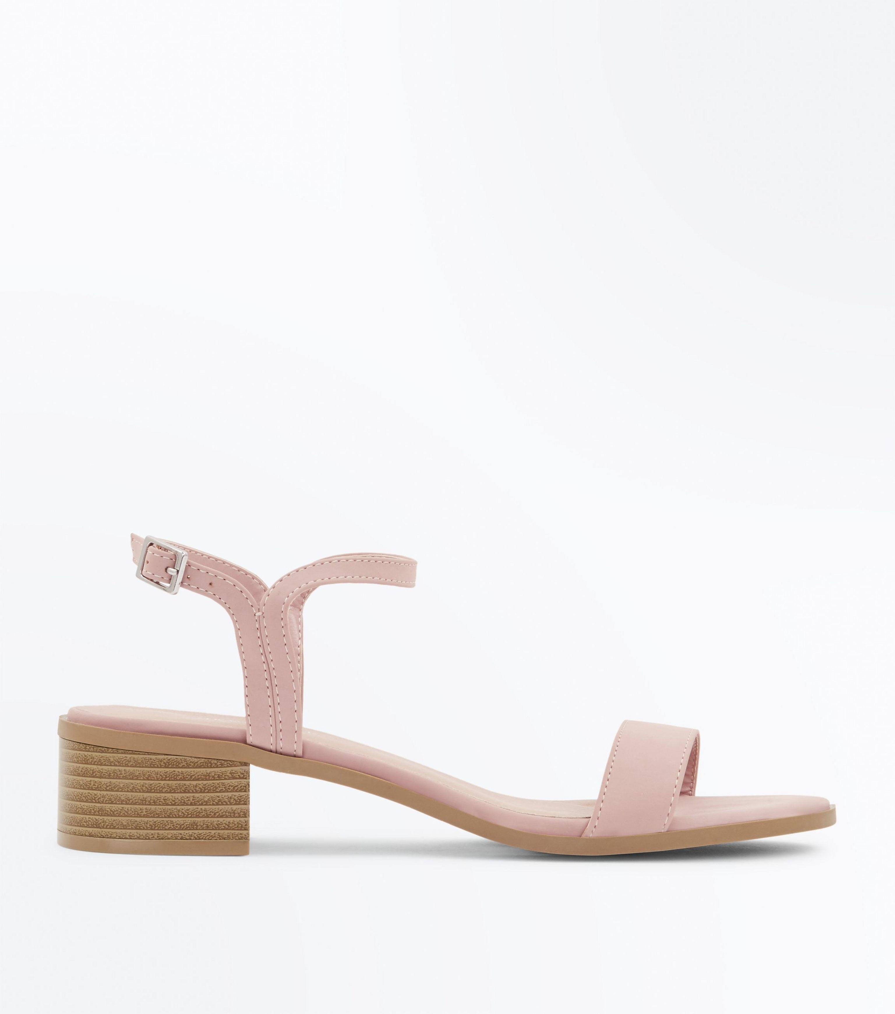 pink low block heel sandals