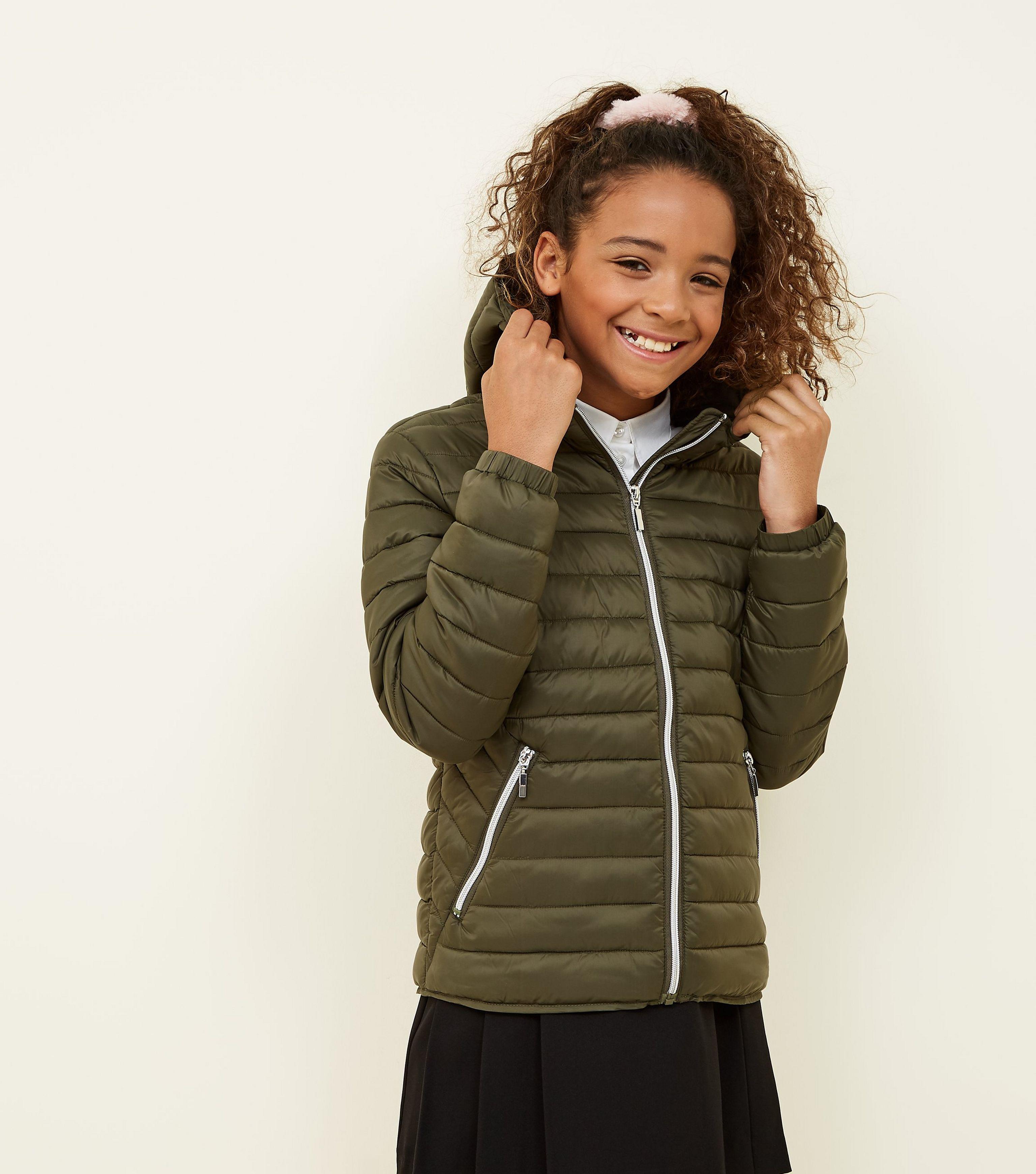 khaki lightweight puffer jacket