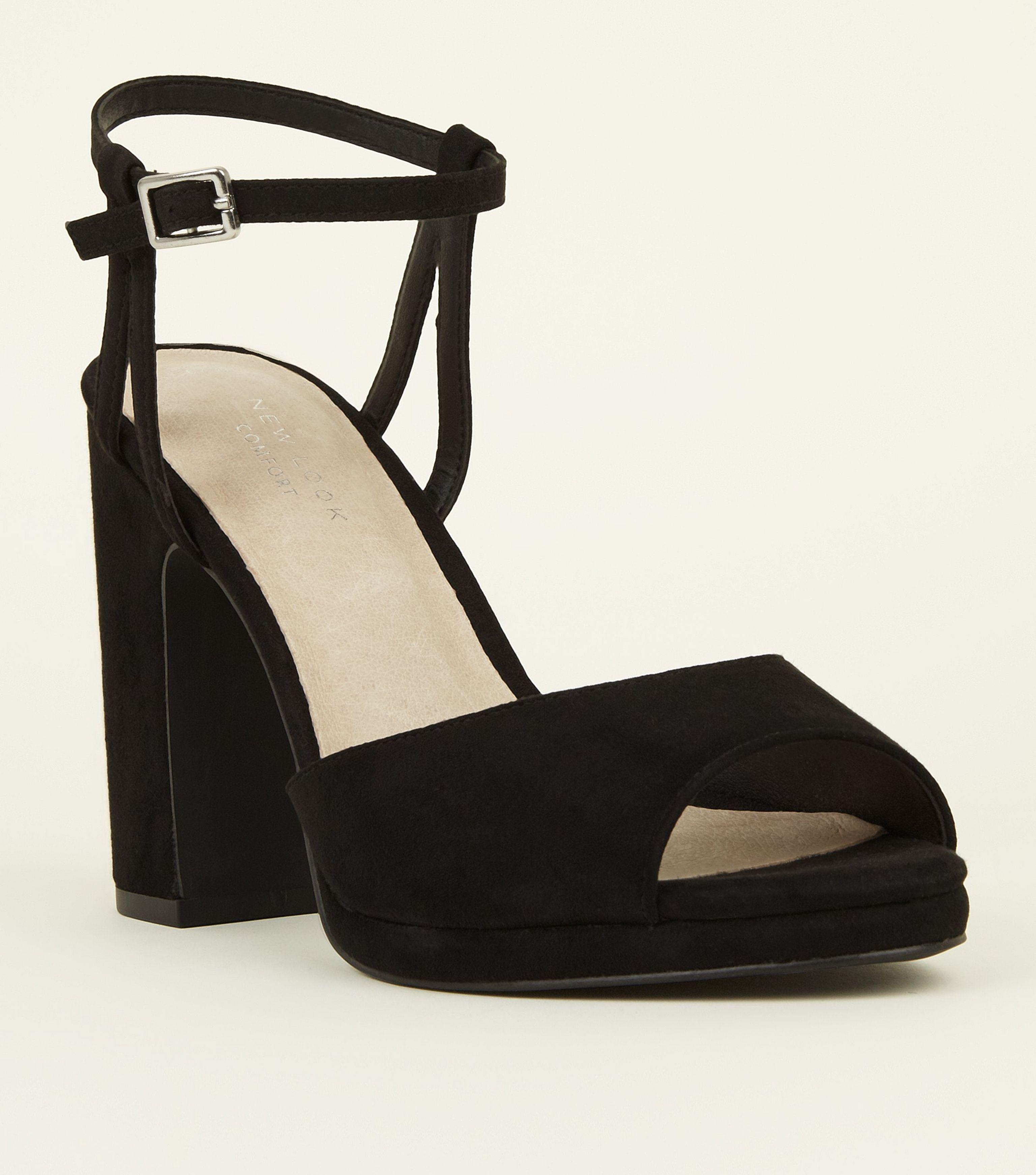 comfortable black block heels