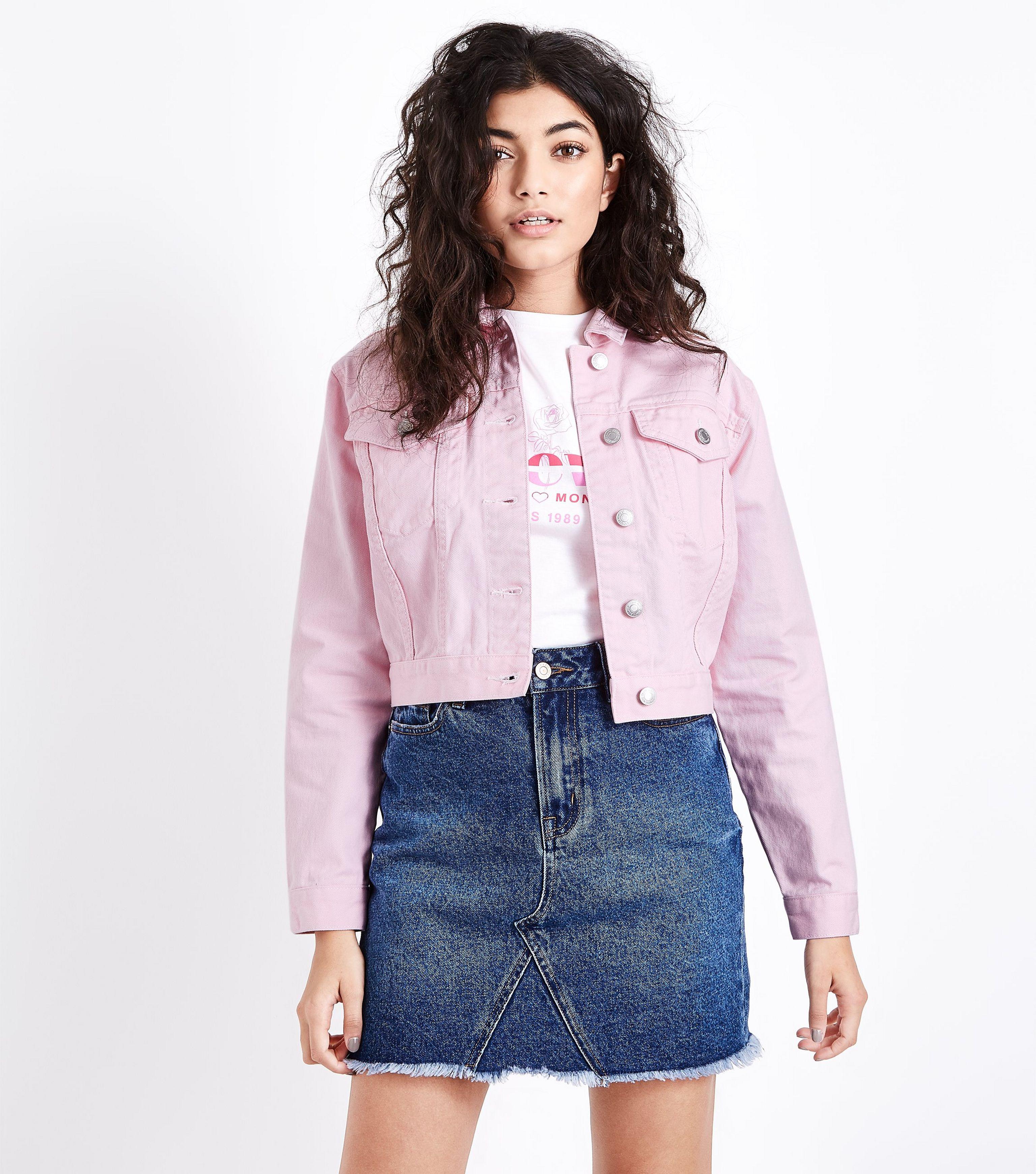 pink denim jacket new look