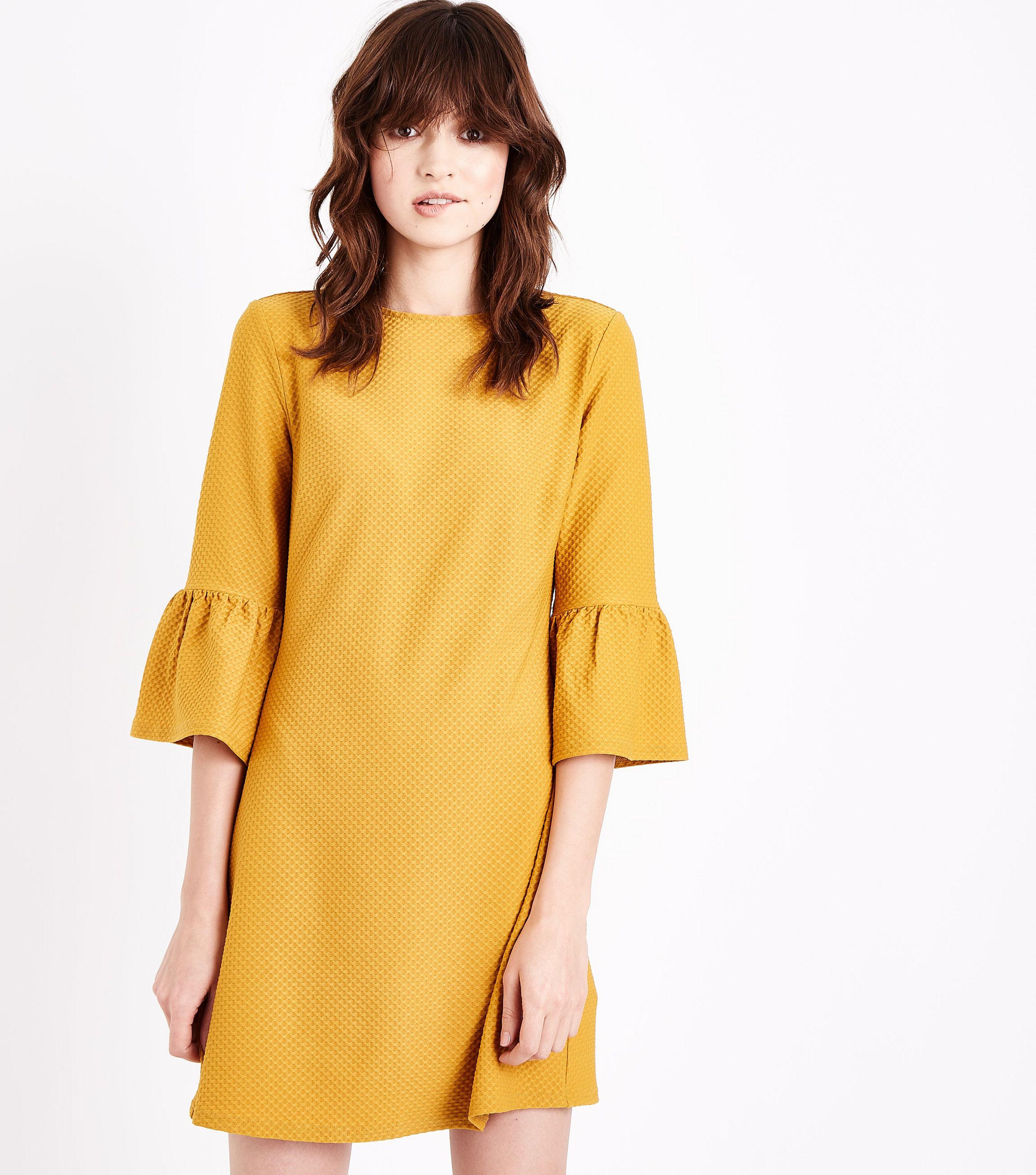 mustard jersey dress