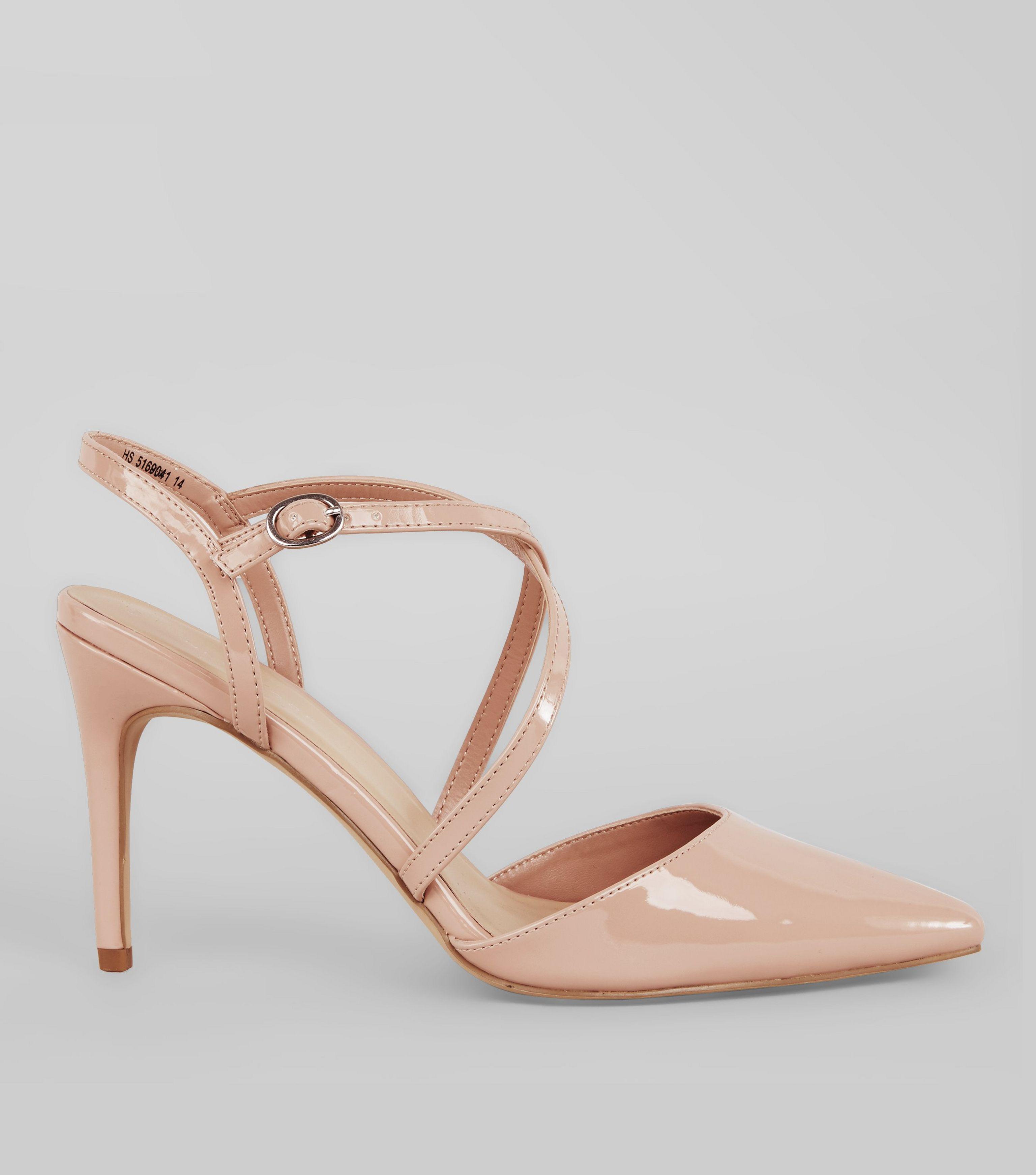 nude patent pointed heels