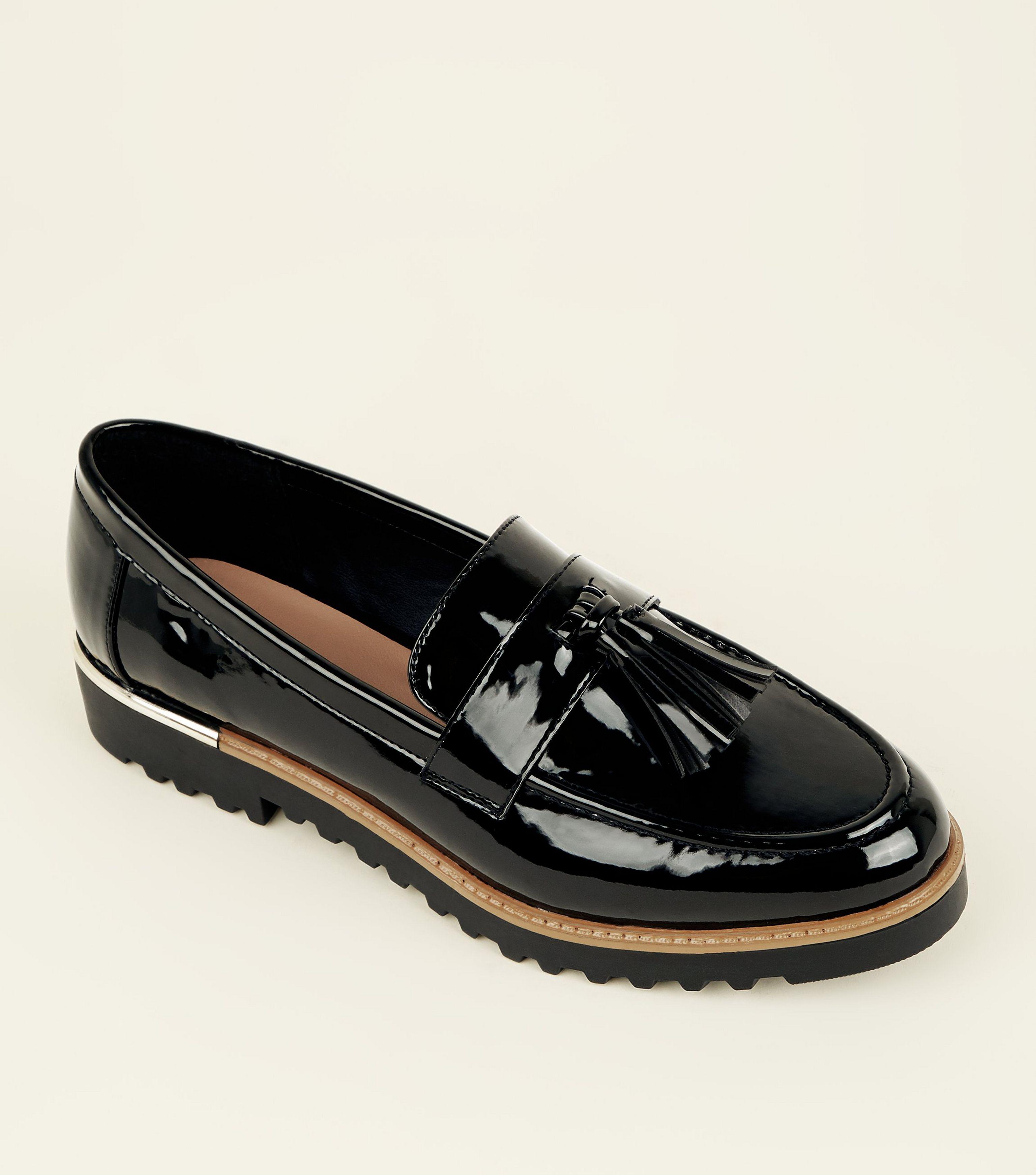new look black patent loafers
