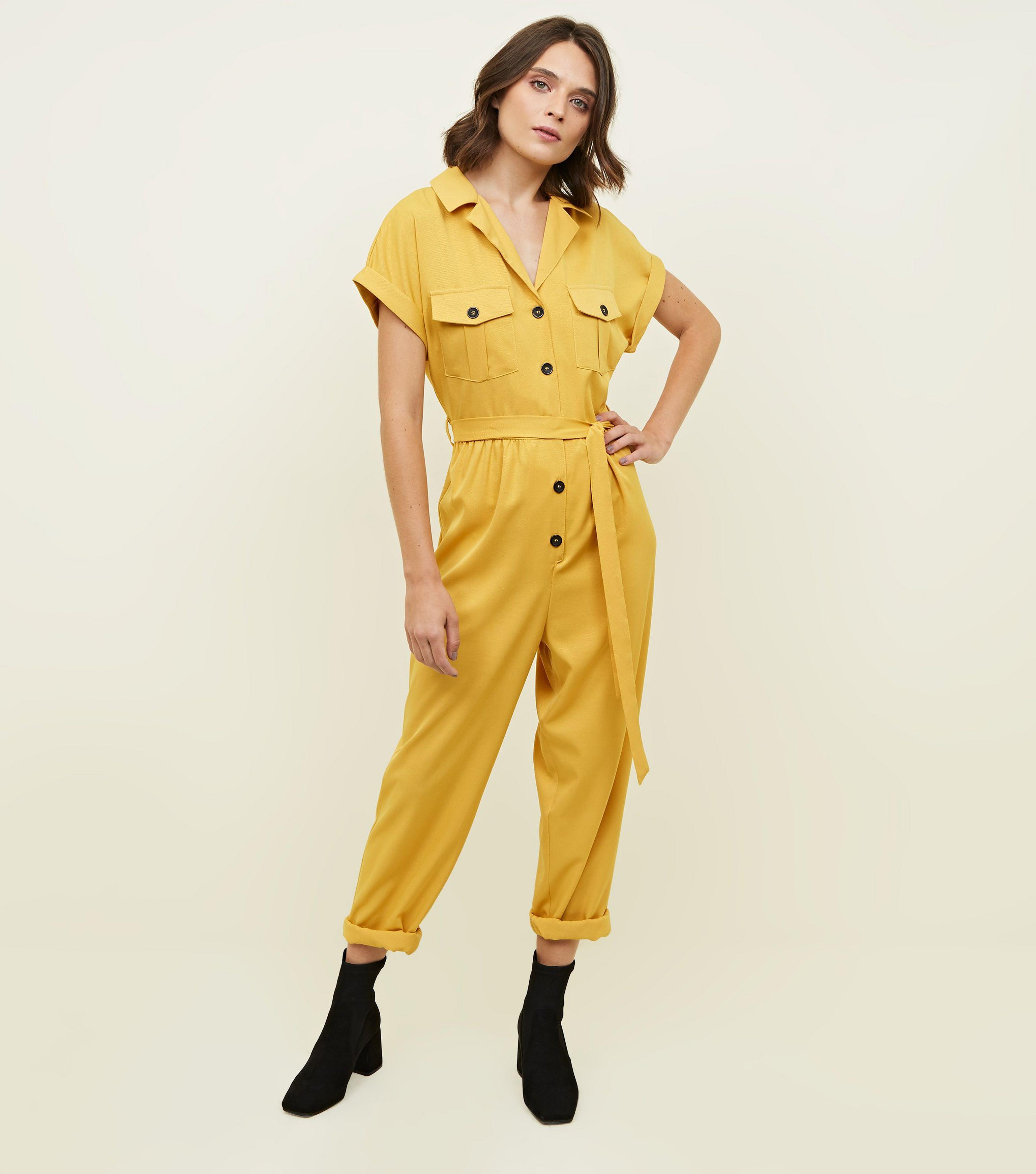 mustard utility jumpsuit