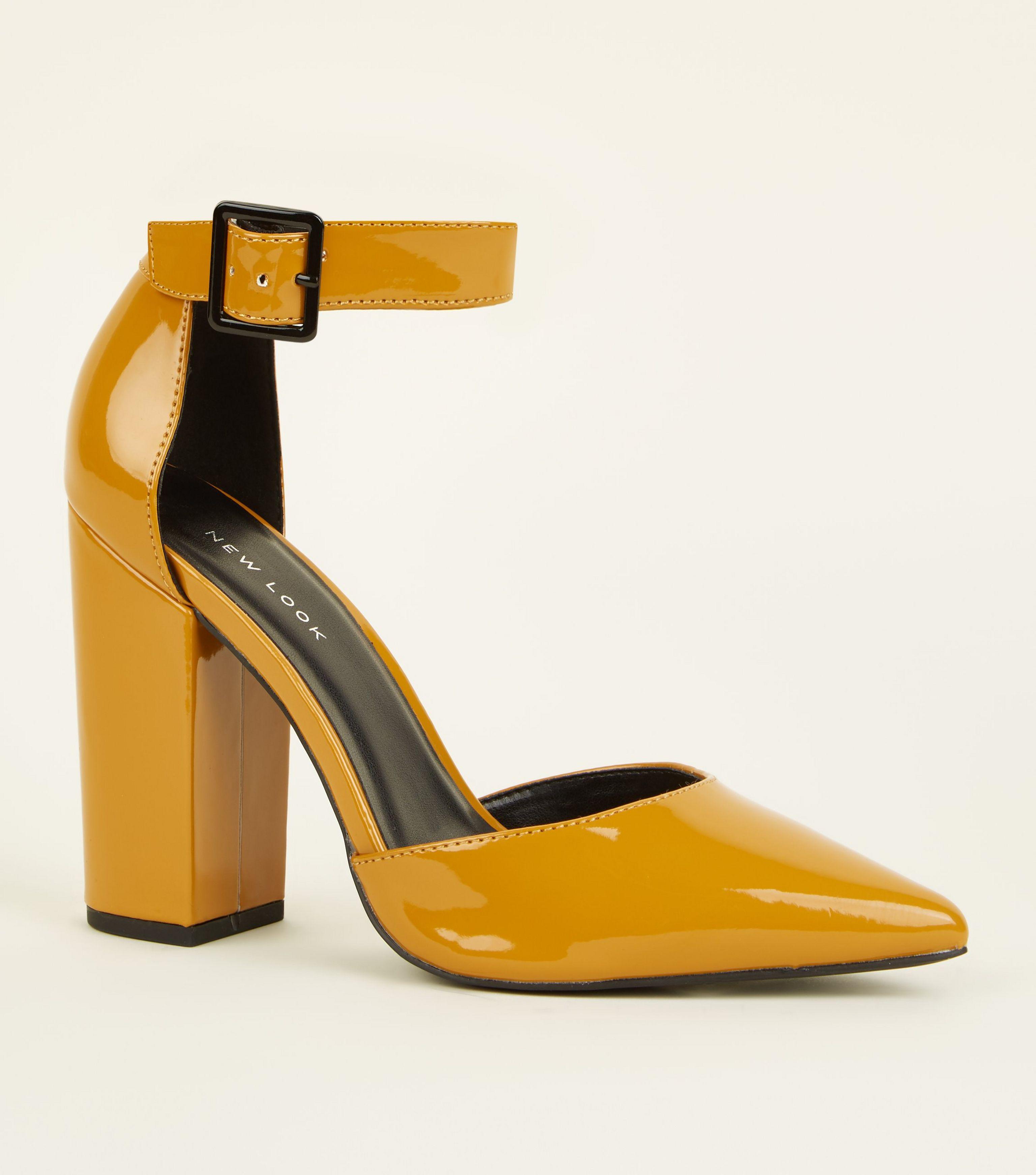 mustard patent shoes