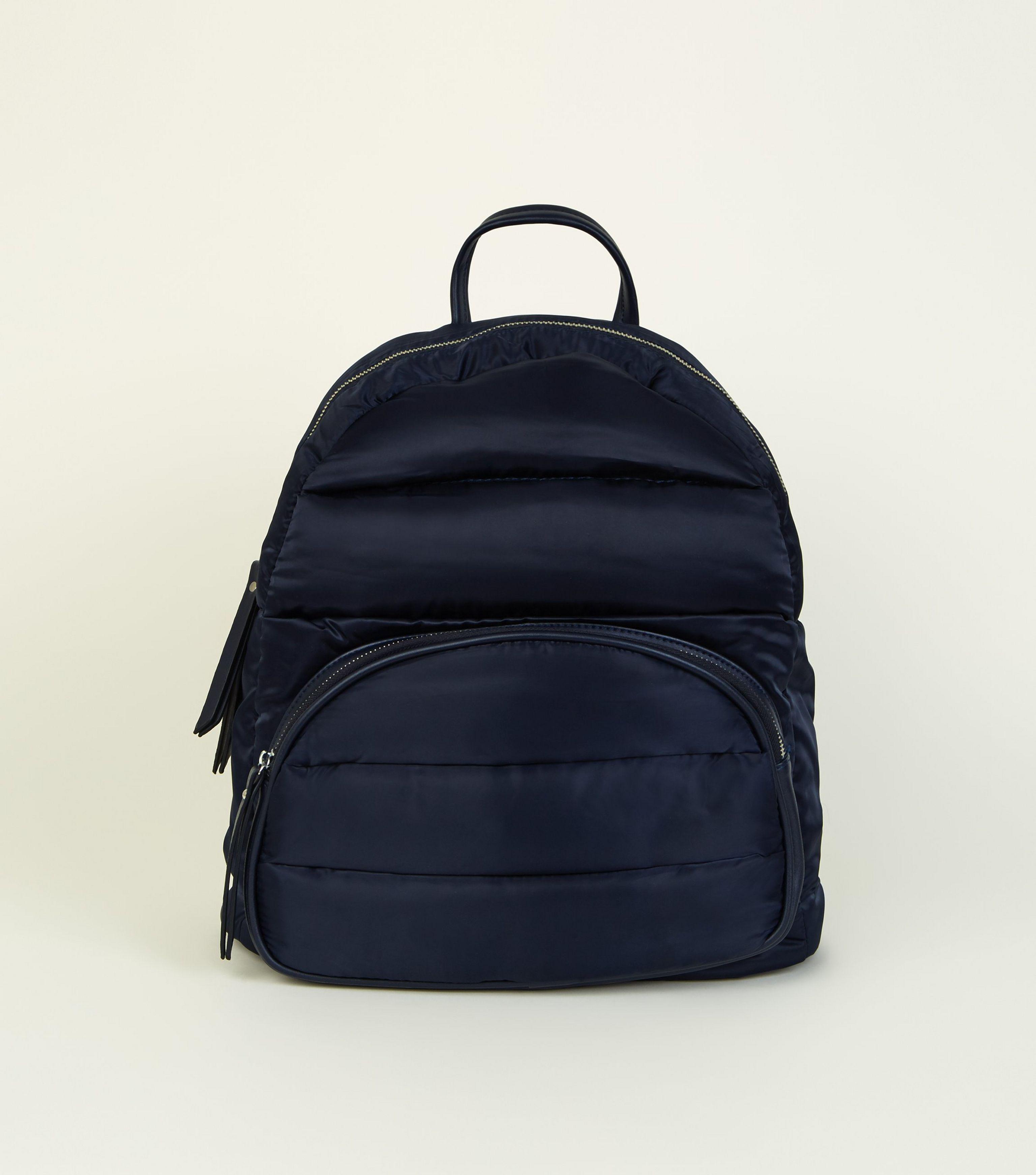New Look Satin Navy Quilted Puffer Backpack in Blue - Lyst