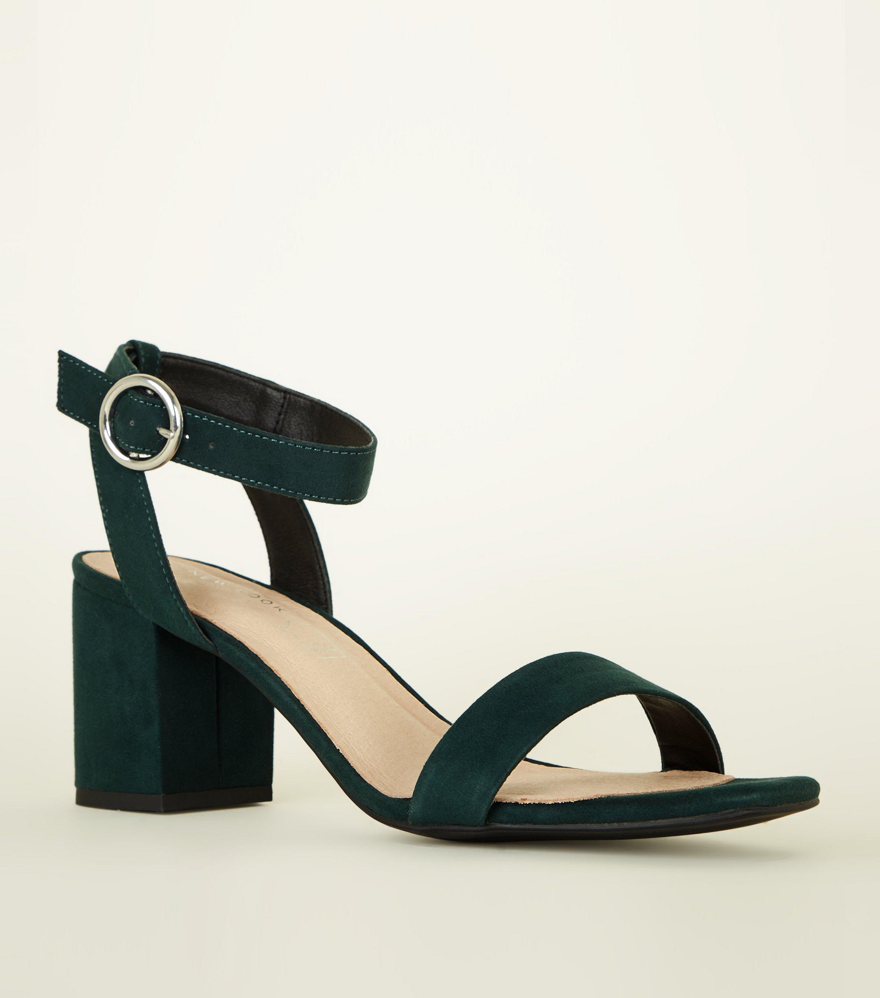 dark green block heels
