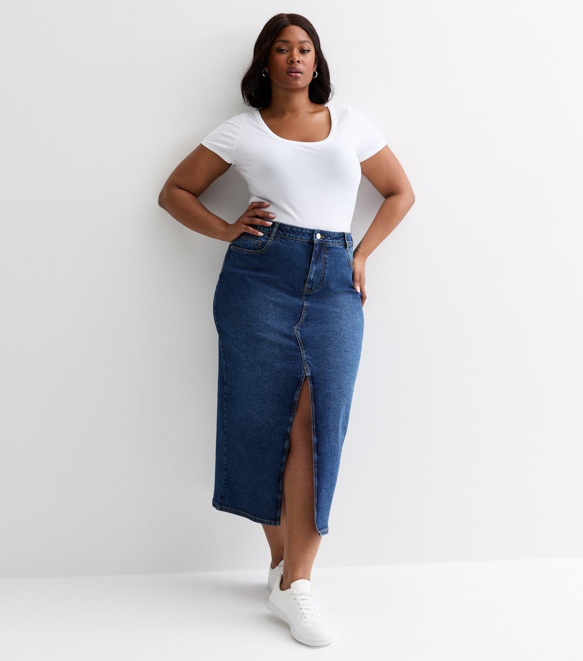 New Look Plus Size Denim Midi Skirt Curves in Blue Lyst UK