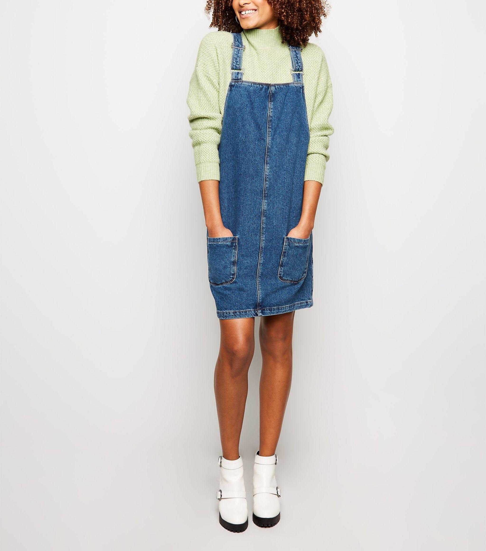 tall denim pinafore dress