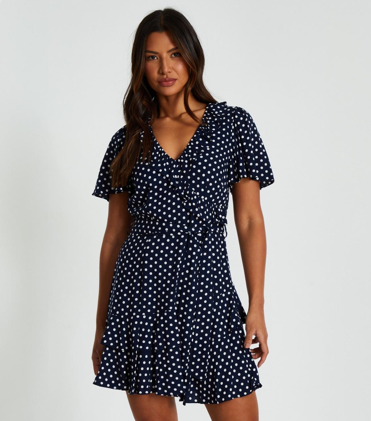 Quiz Polka Dot Wrap Mini Dress New Look in Blue Lyst UK