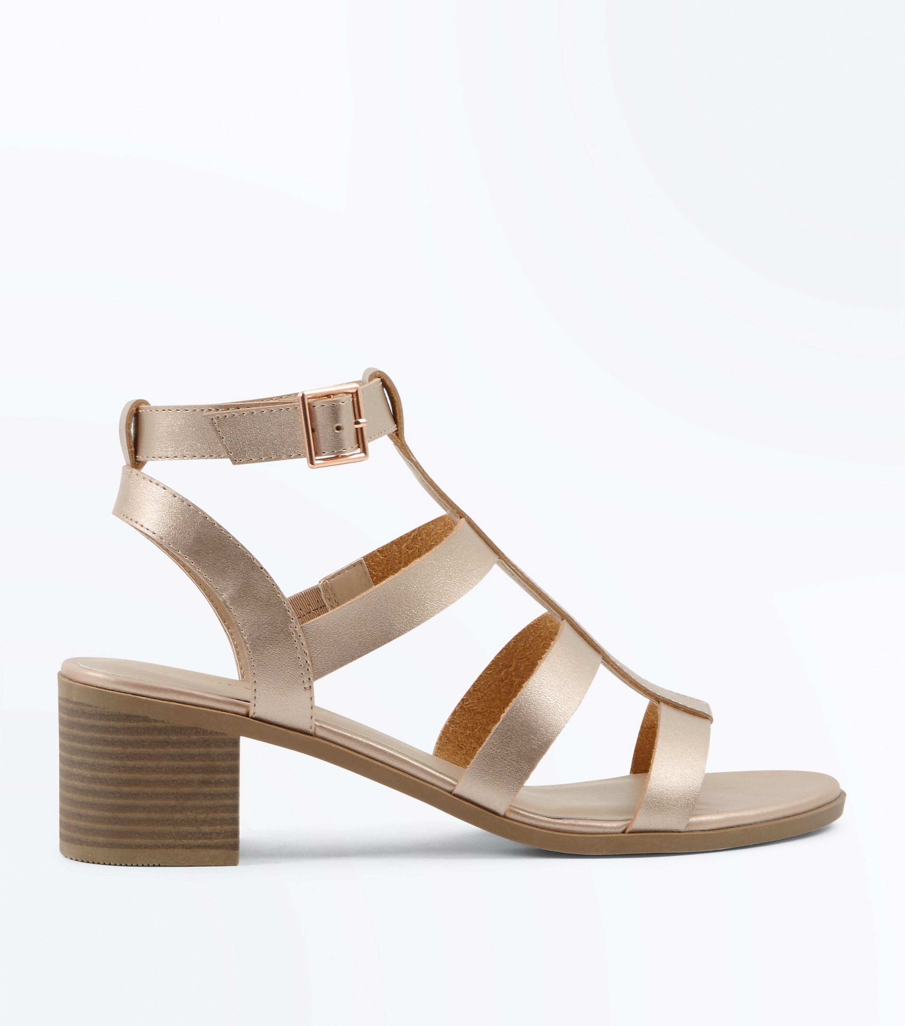 rose gold low block heel sandals