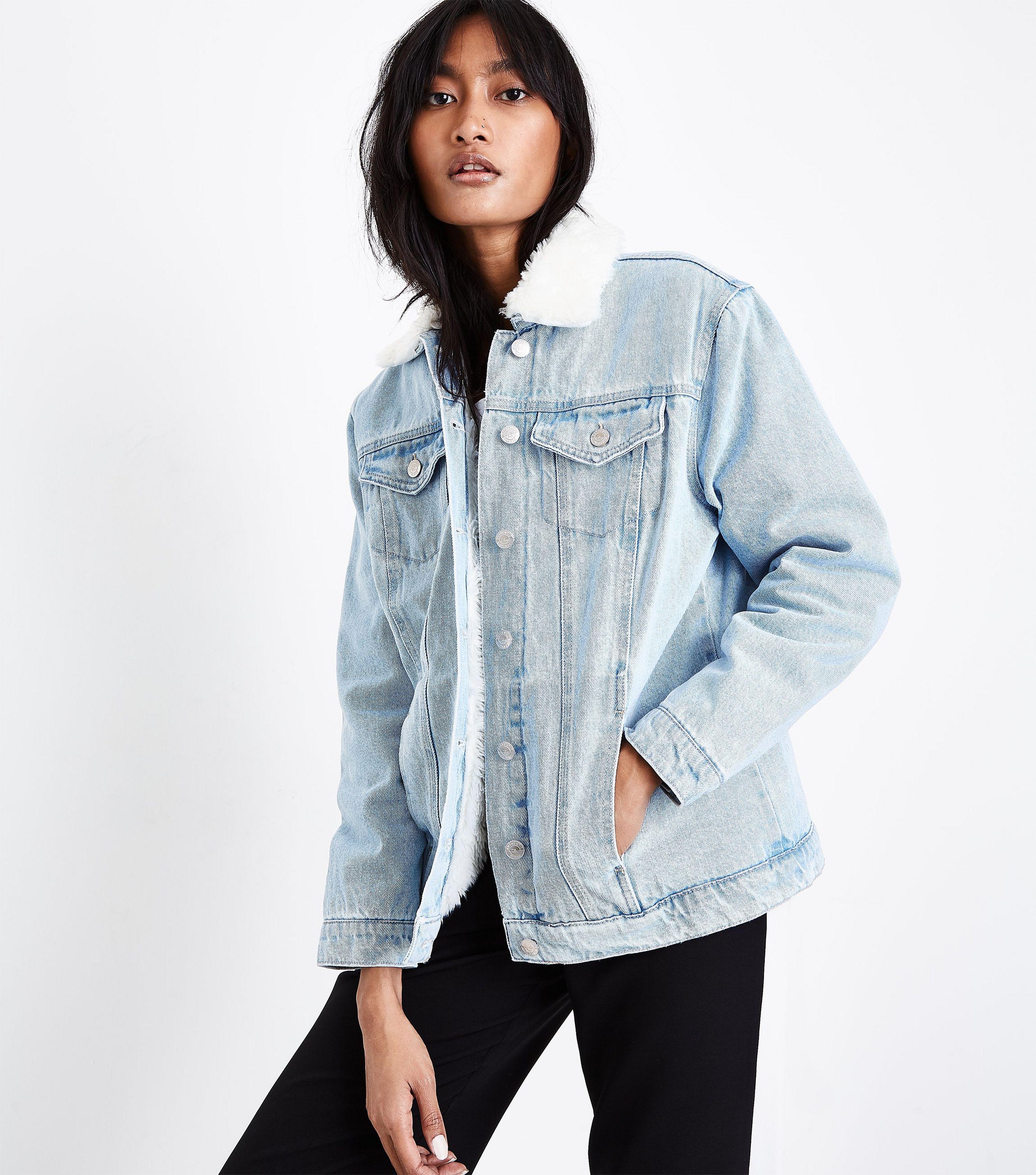 new look denim jacket with fur