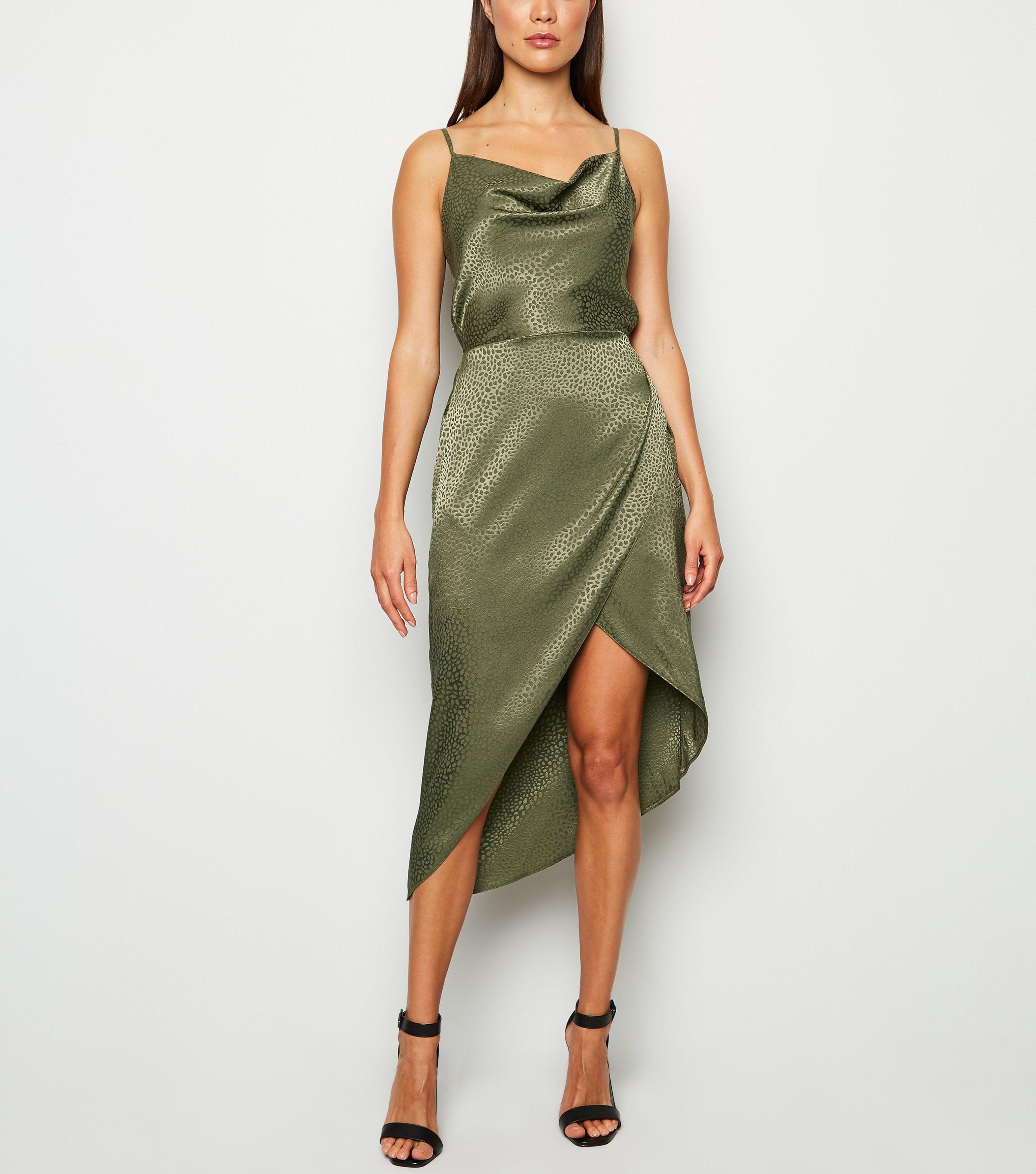 khaki satin dress