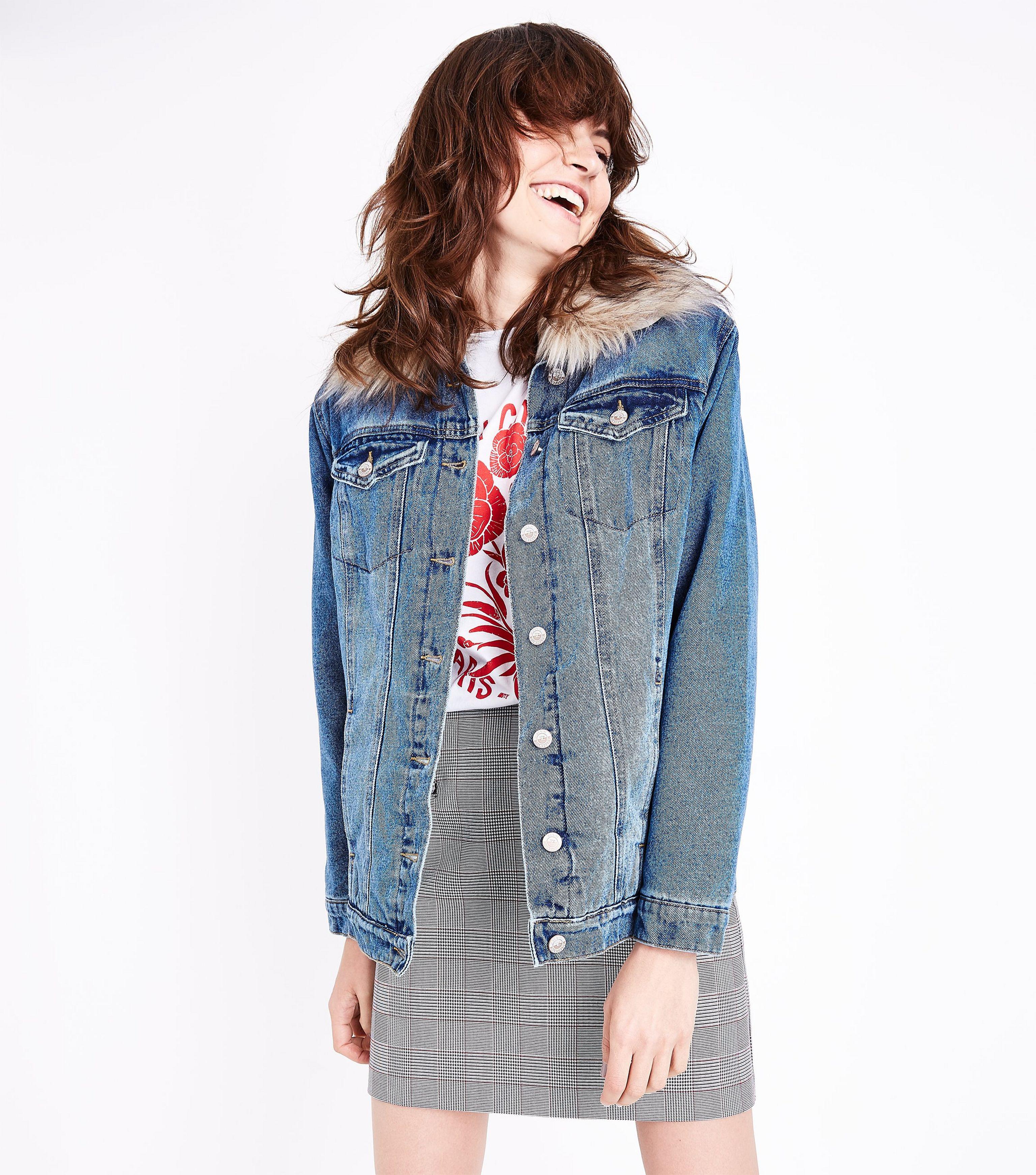 new look denim jacket with fur