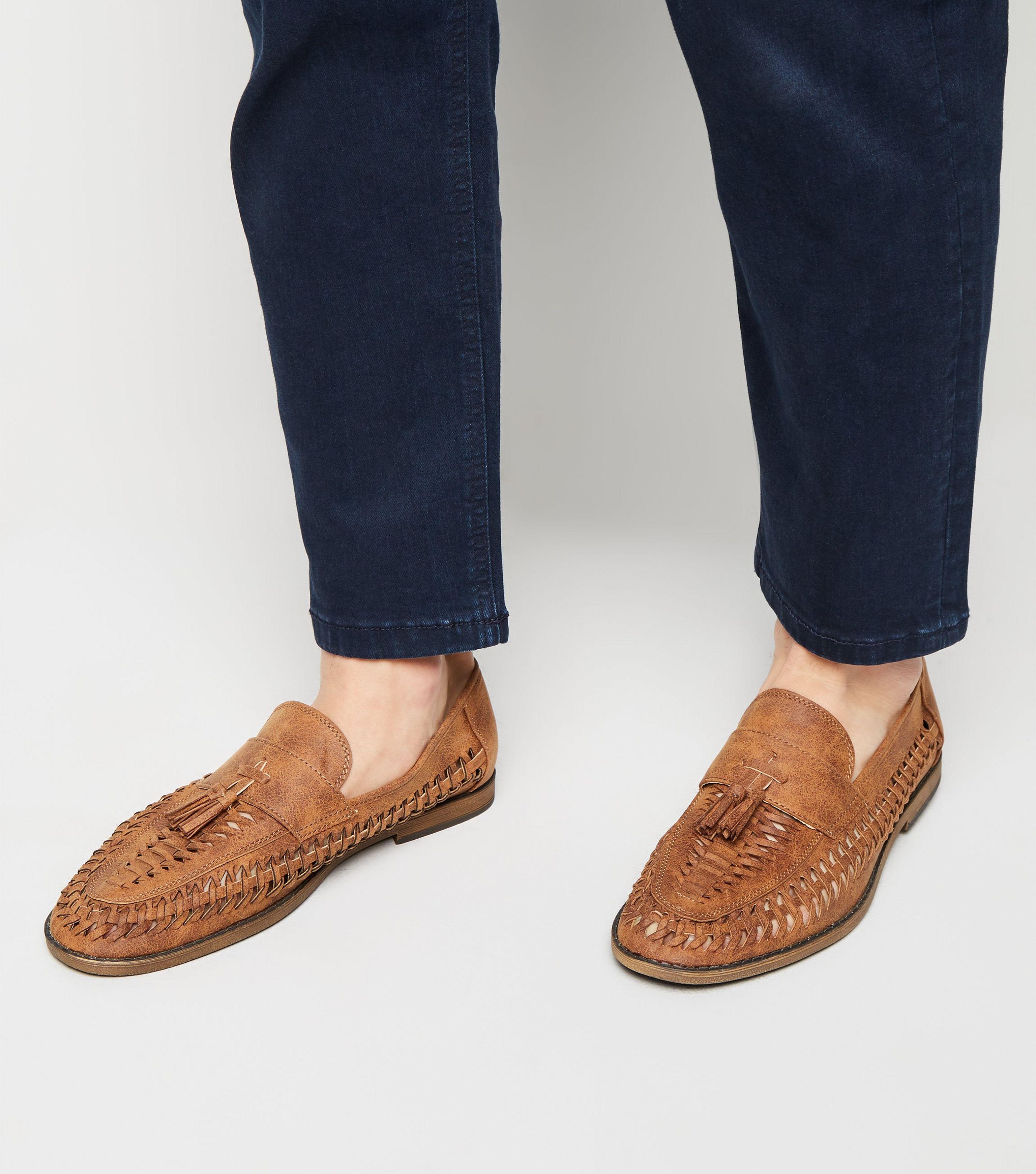 mens leather woven loafers
