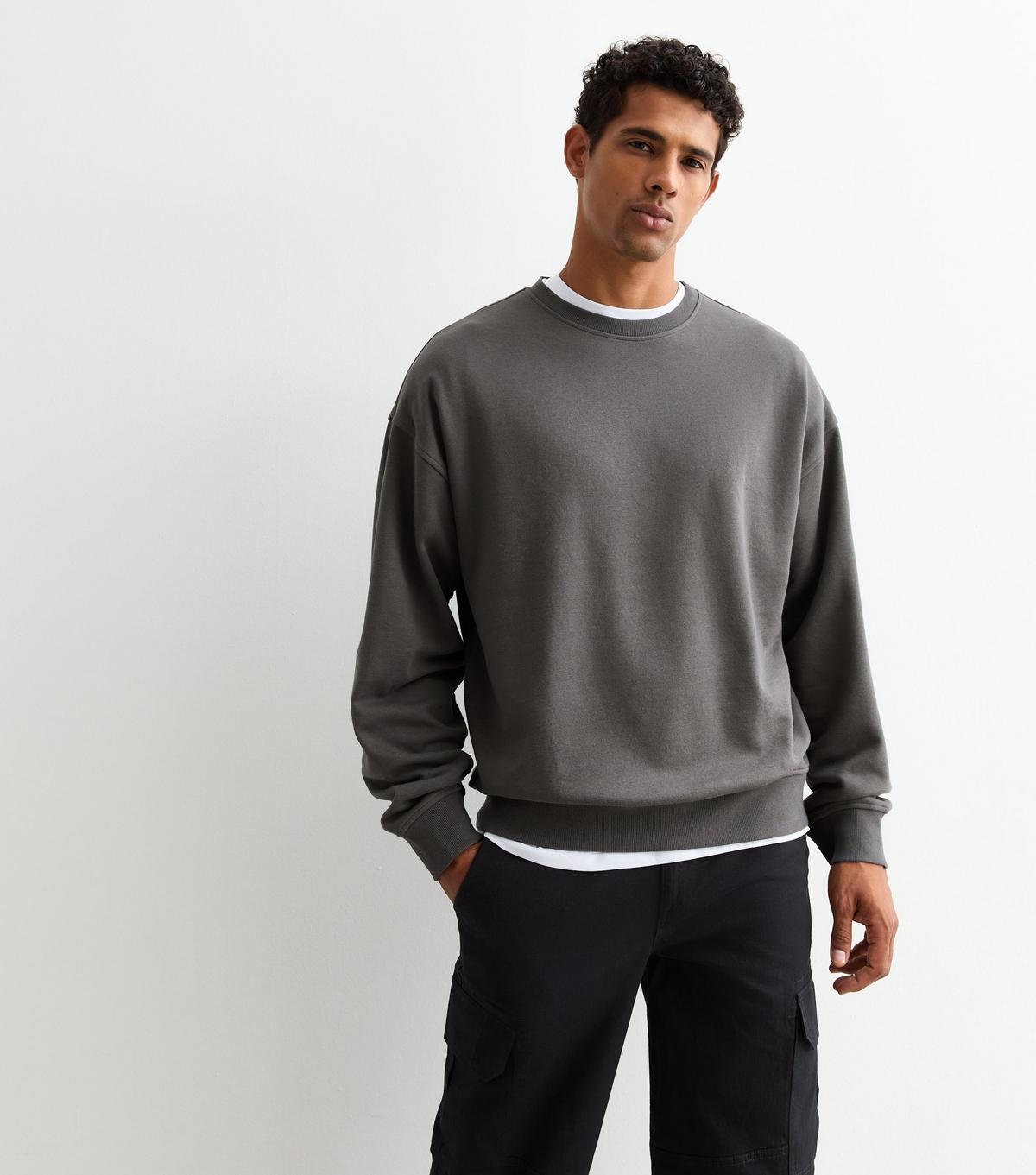 New Look Dark Oversized Crew Neck Sweatshirt in Grey for Men Lyst UK