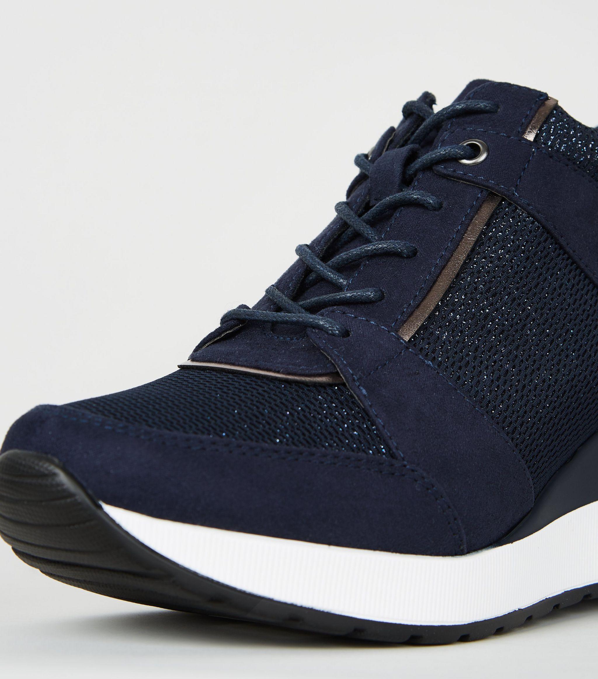 navy blue wedge trainers