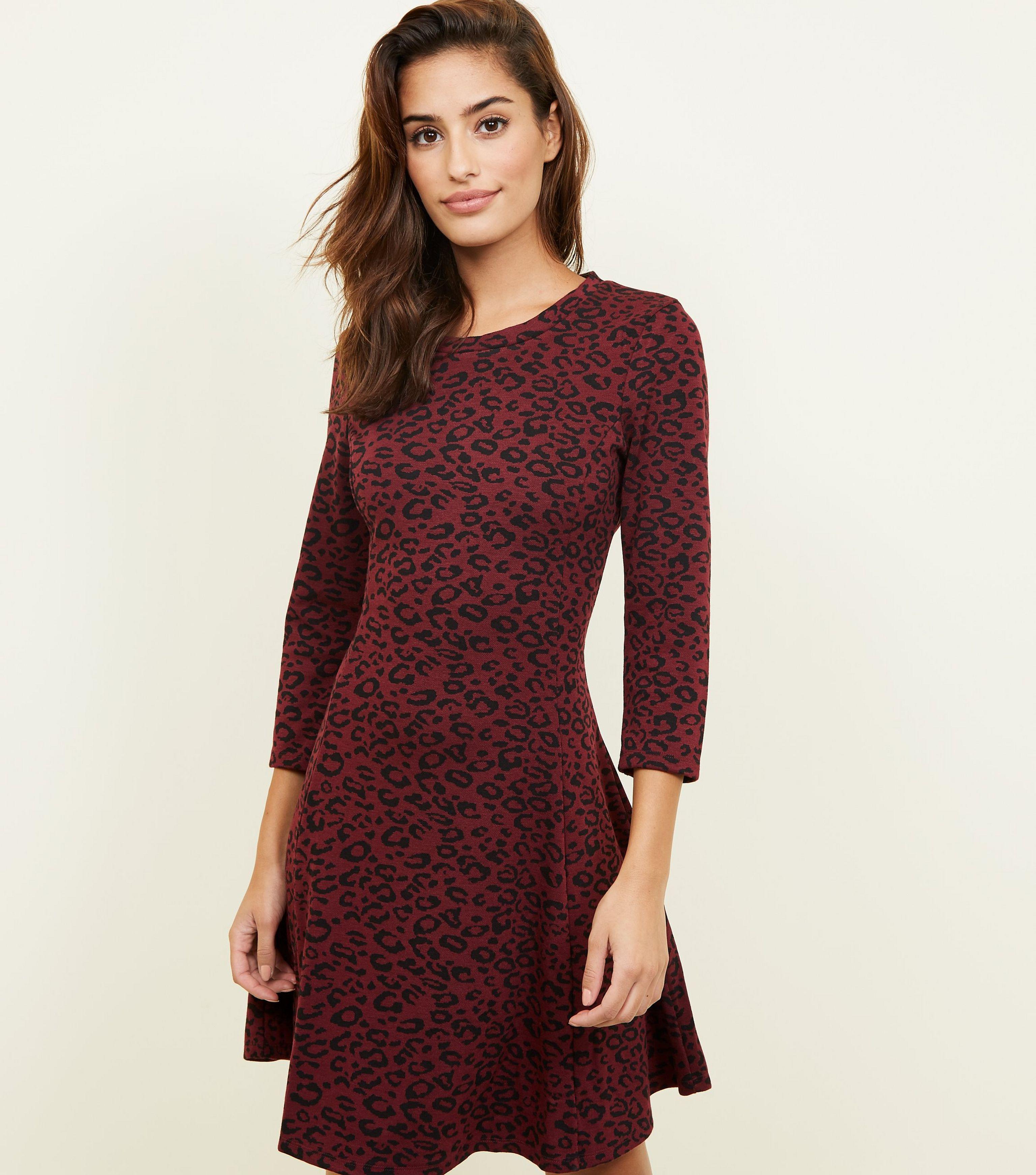 burgundy leopard print dress